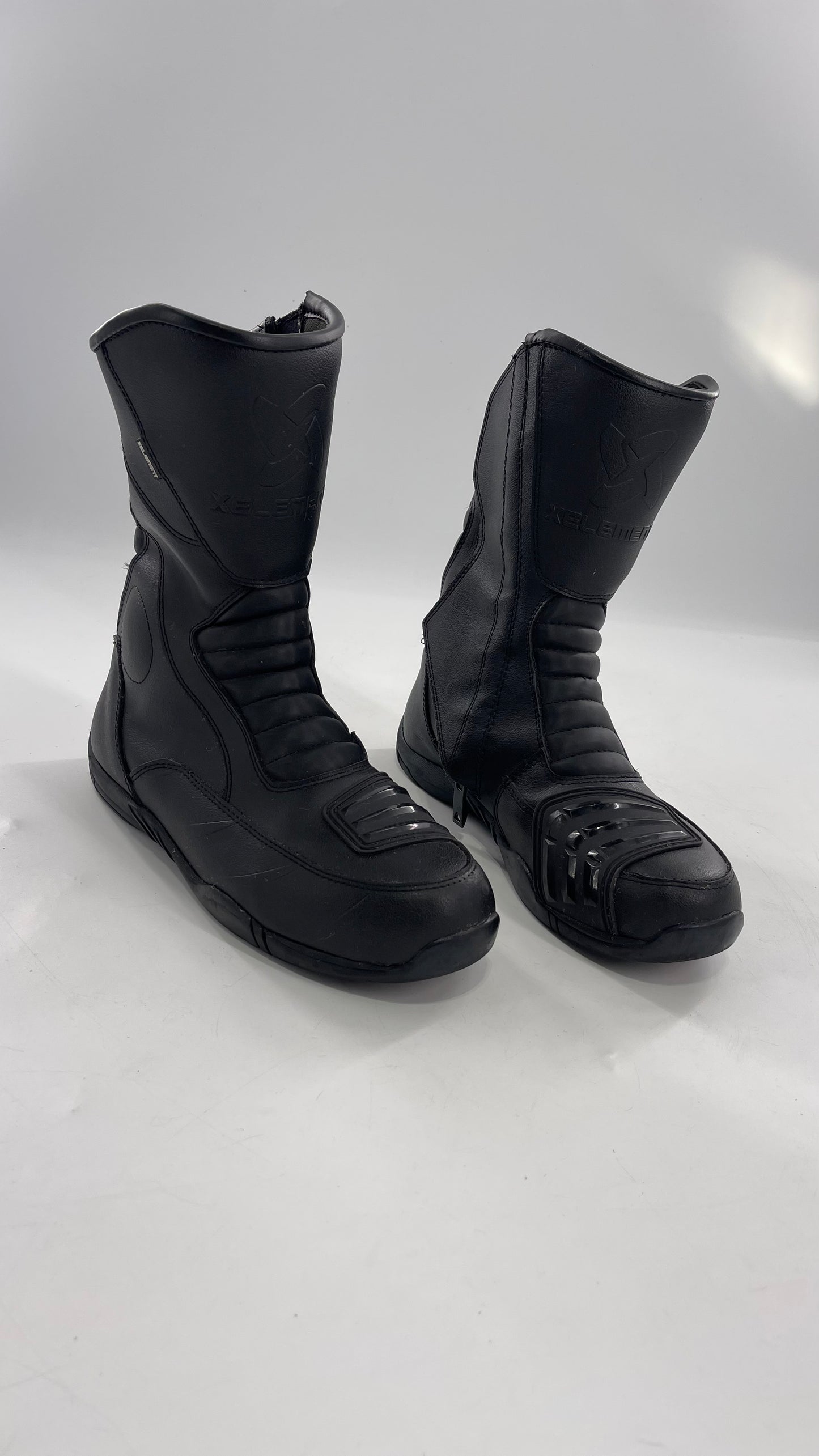 XELEMENT Black Leather Motorcycle Motocross Riding Boots (9.5)