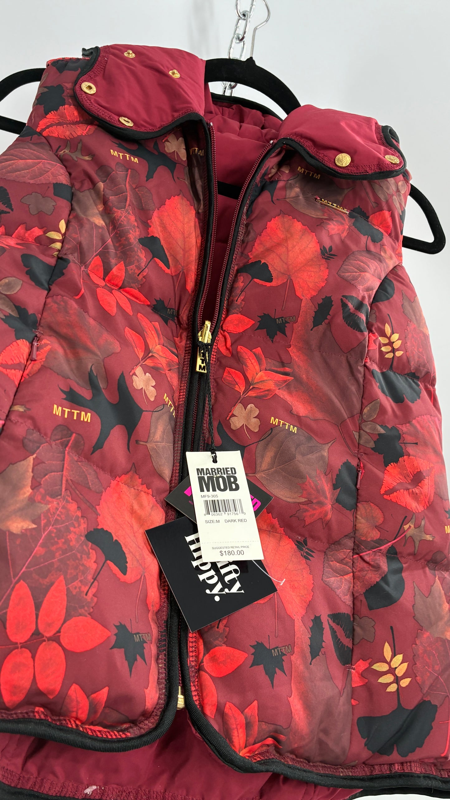 Vintage MARRIED TO THE MOB Reversible Maroon Duck Feather, Down Vest (Medium)