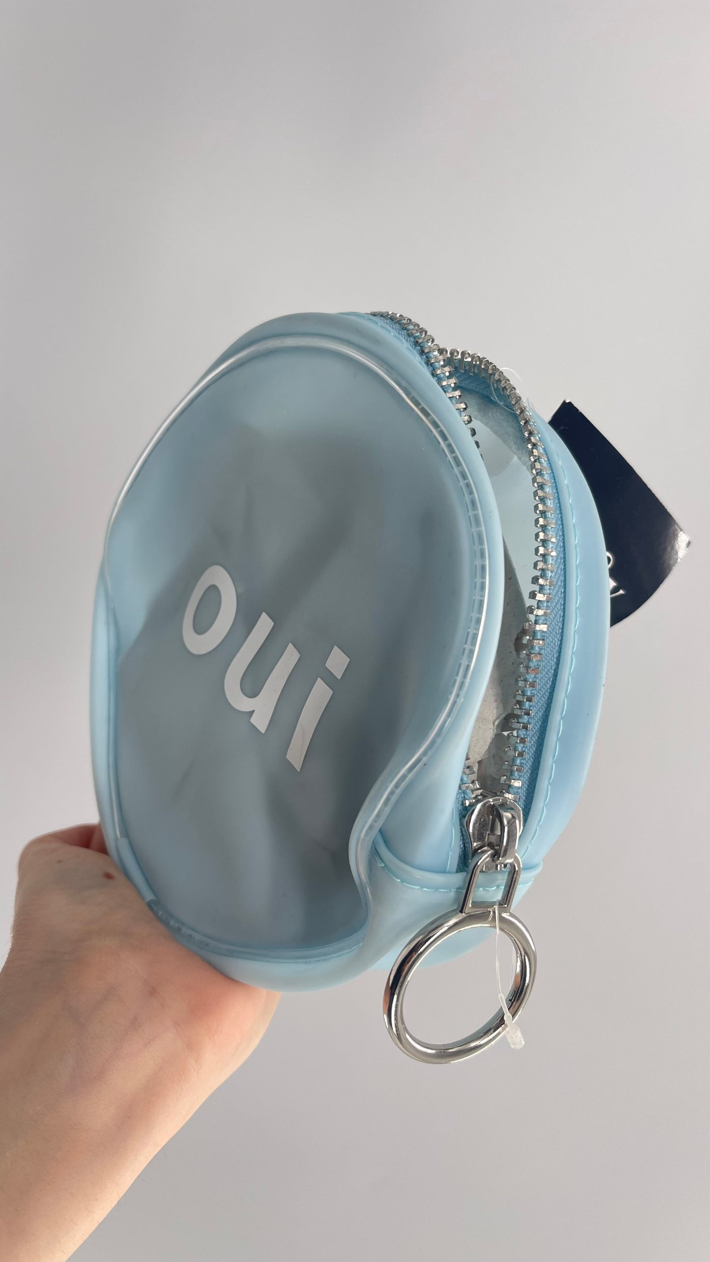 Oui Light Blue Plastic Circle Mini Bag with Heavy Duty Zipper