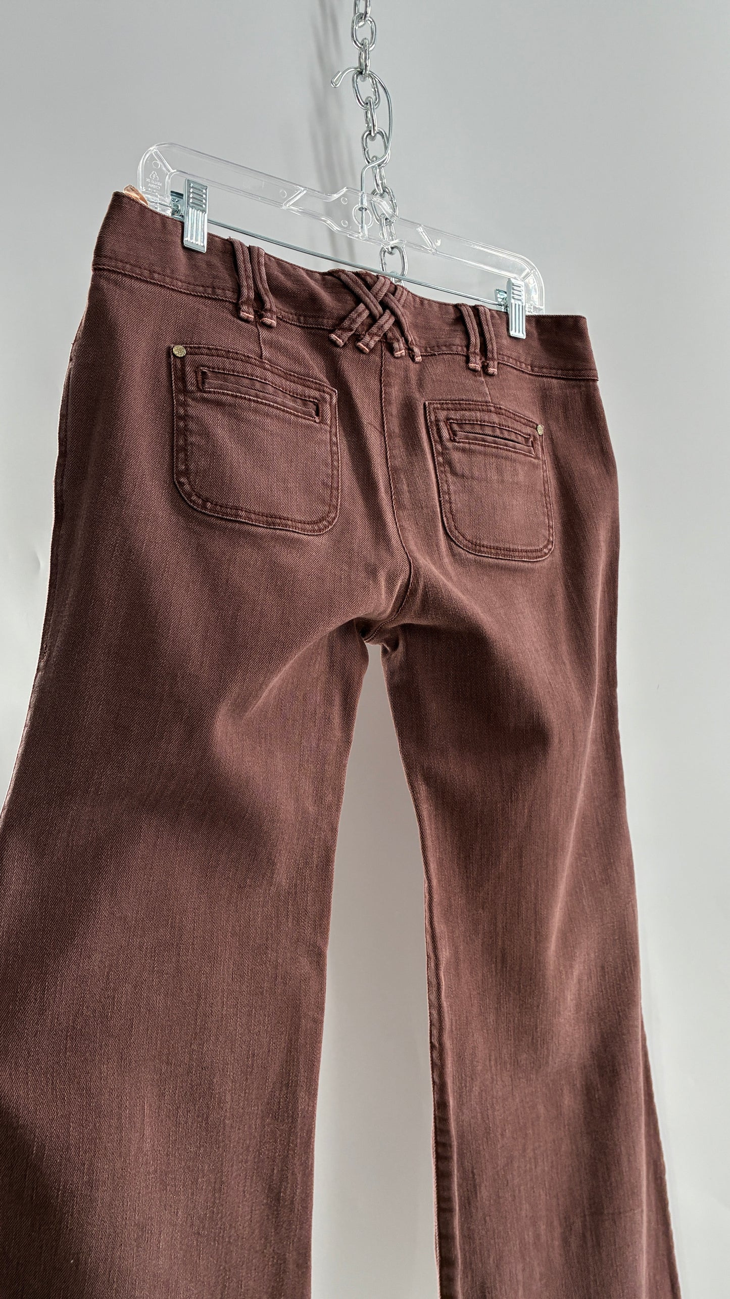 Vintage BICA CHEIA Brown Low Rise Wide Leg Jeans with Mini Pockets (32)