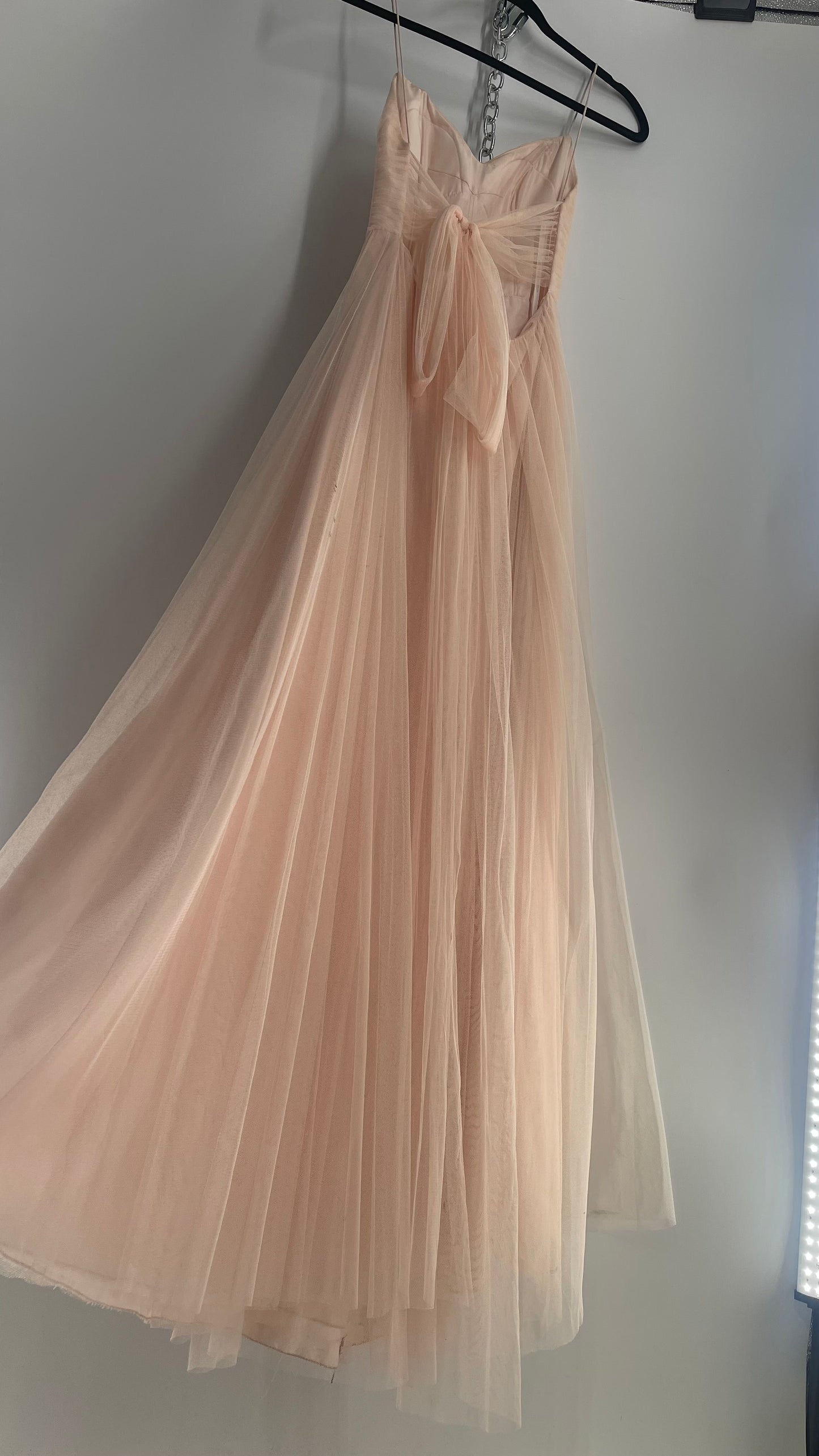 BHLDN WATTERS & WATTERS Blush Pink Tulle Open Back Gown with Tie Detail (0)