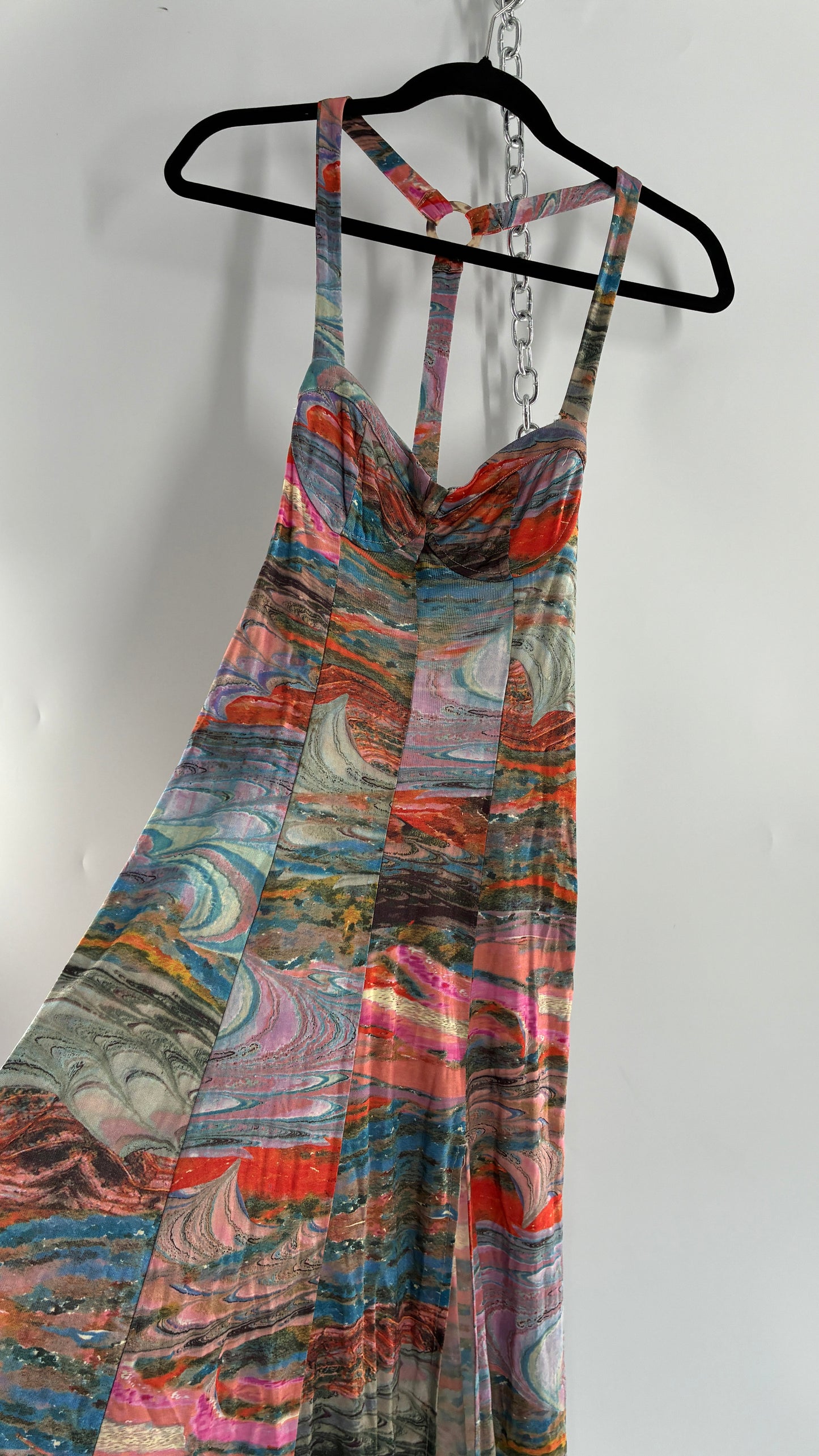Free People Water Color Style Paneled Side Slit Gown with Underwire Bust (XS)