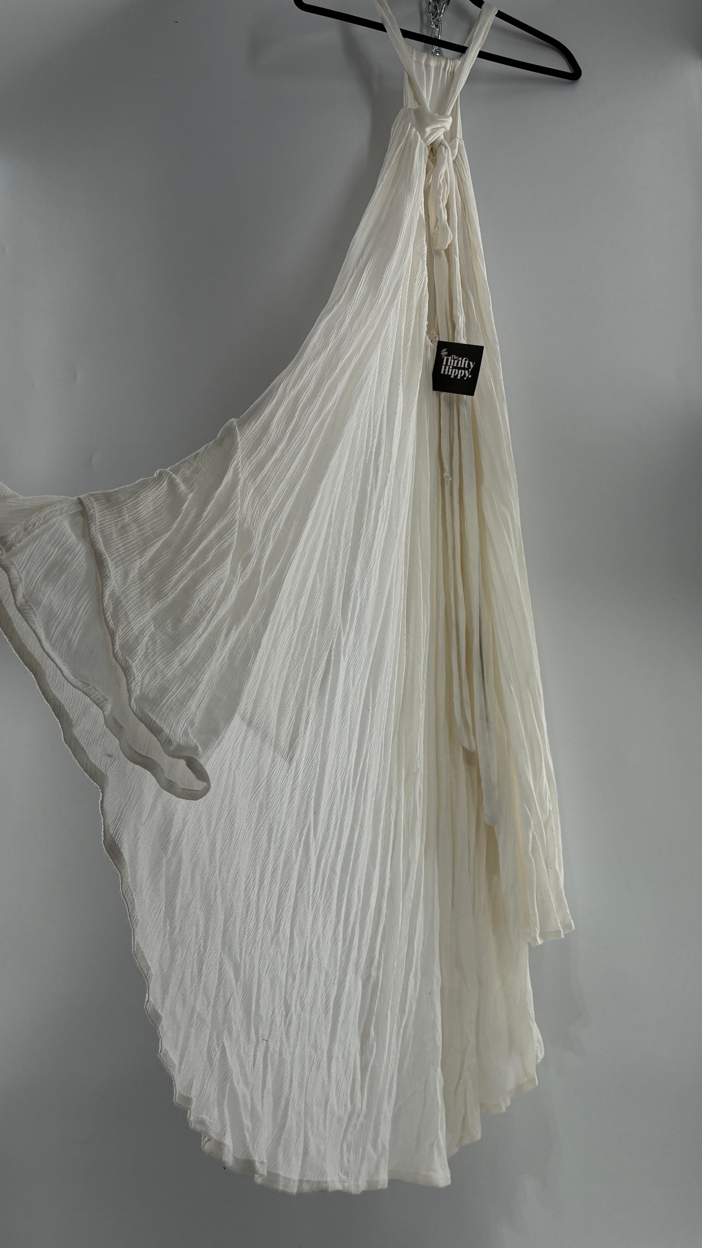Free People White Voluminous Maxi Gown with Low Open Back (XS)