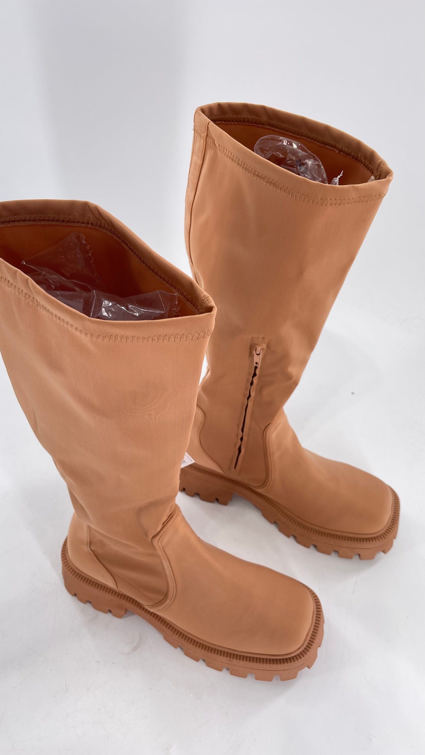 Urban Outfitters Tan Knee High Square Toe Sock Boot (8)