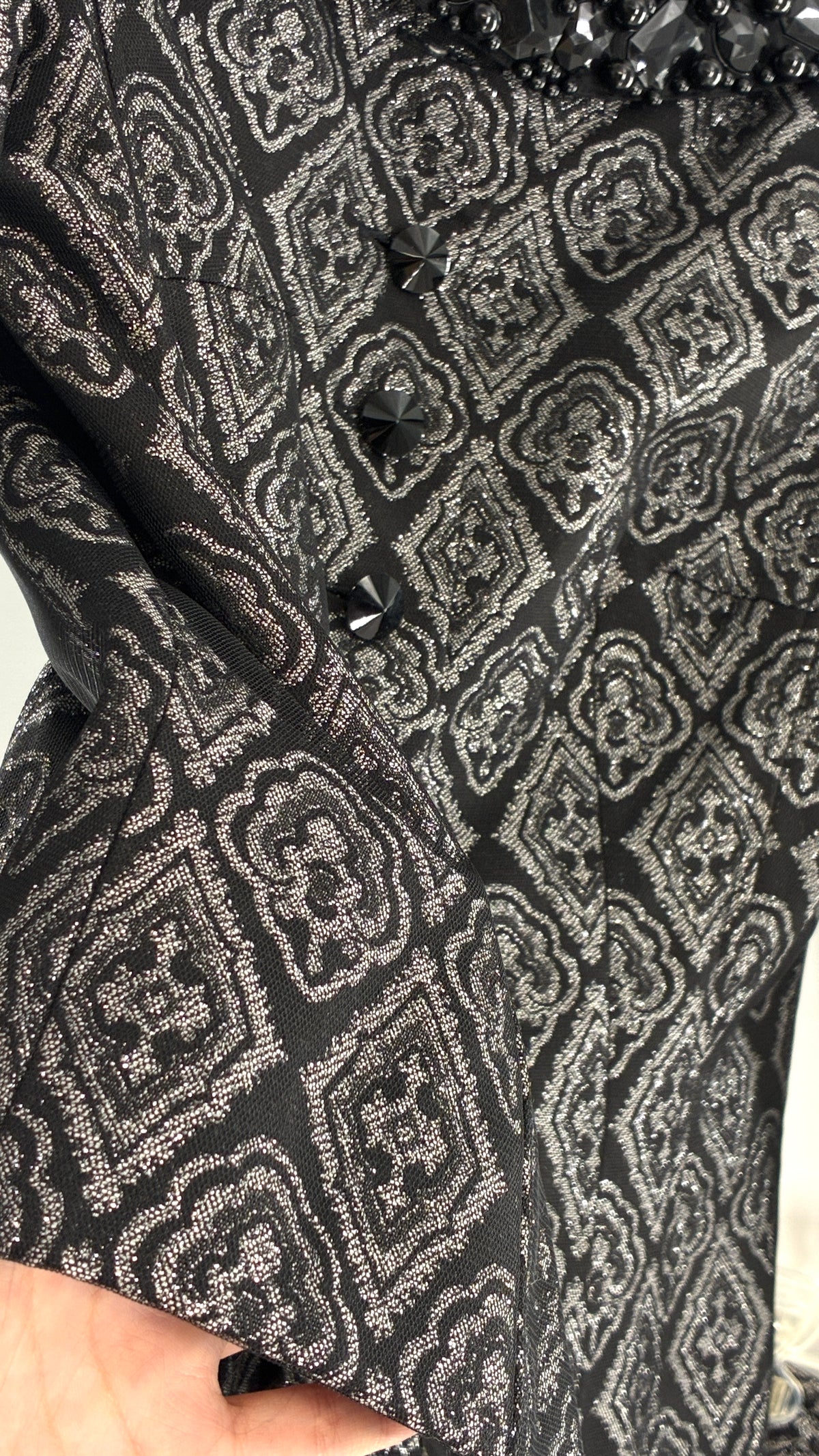 Vintage ADRIANNA PAPPELL Set with Brocade Underlay, Black Mesh Overlay, Waist Snatch, and Mini Skirt (10,8)