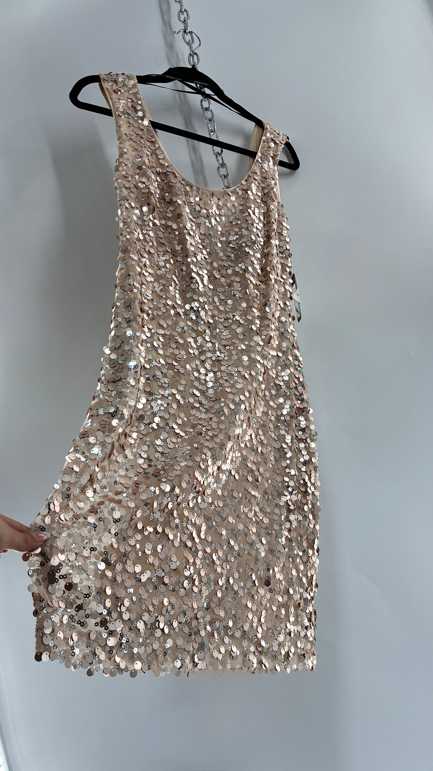 Deadstock Vintage GUESS Champagne Sequin Mini Dress (10)