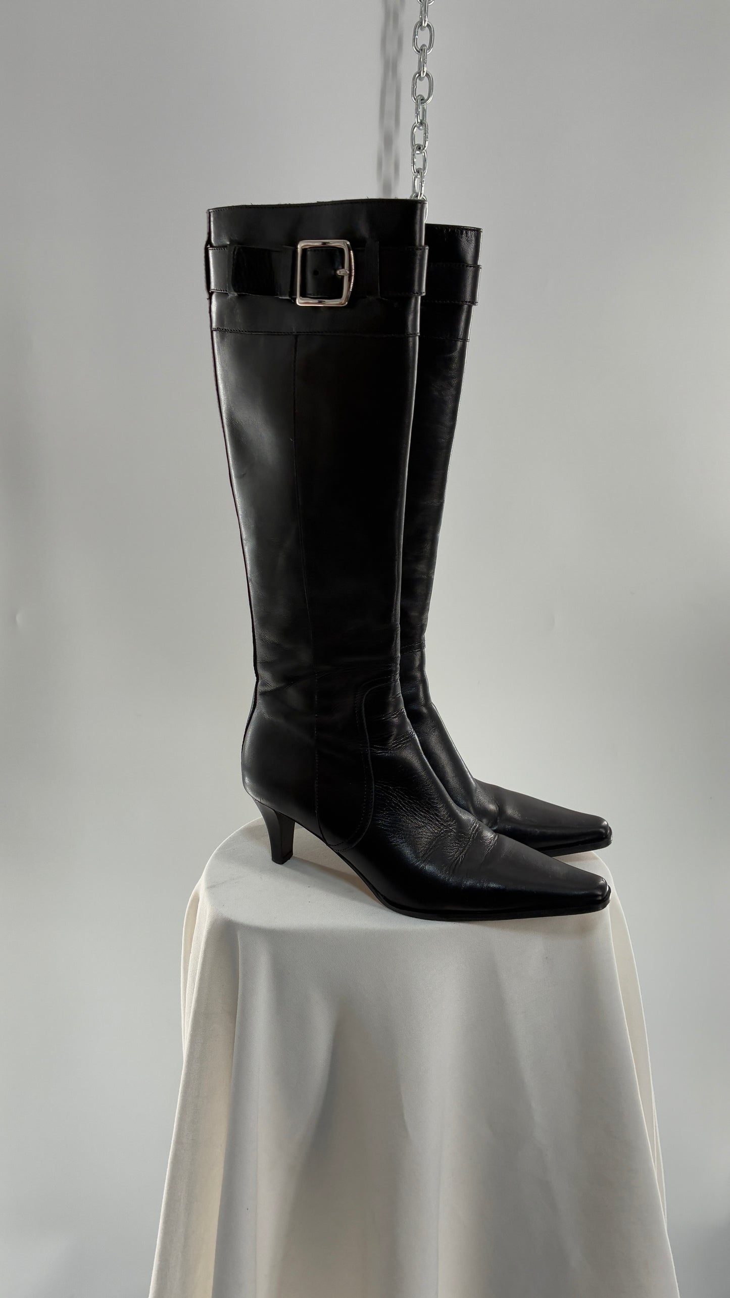 Vintage COACH Adrianna Black Leather Kitten Heel Knee High Boots (7.5)