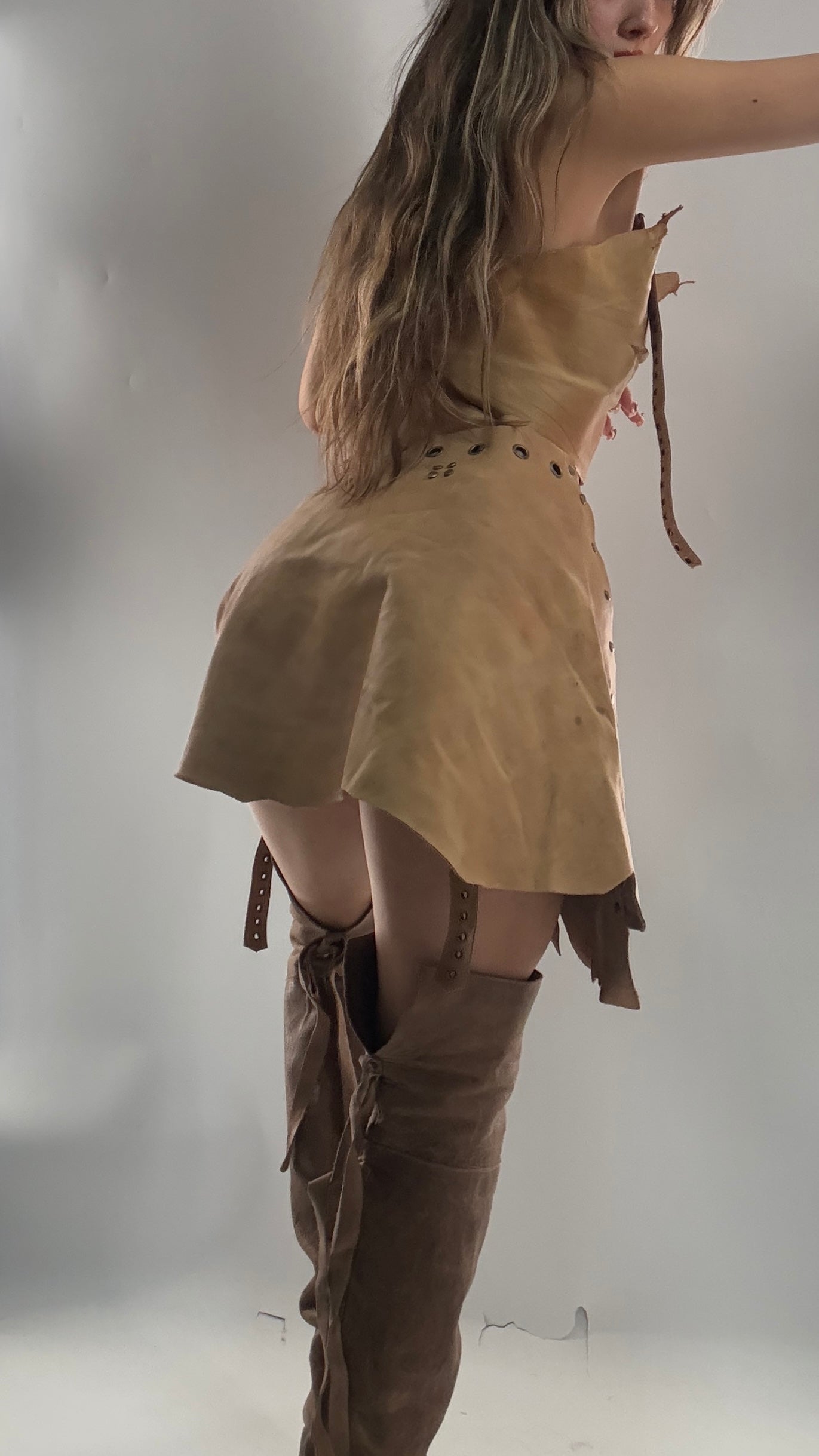 CUSTOM Handmade Rugged and Reversible Distressed Leather Two Piece Set with Grommet Waistband (XS-XL)