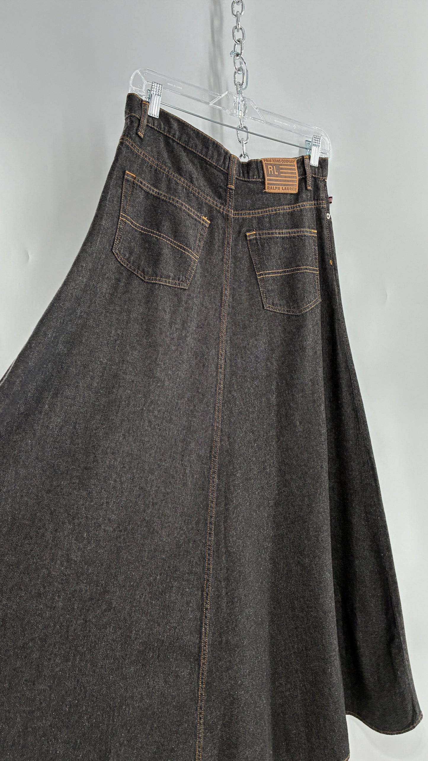 Vintage Ralph Lauren 100% Cotton Dark Wash Denim Full Length Skirt  (6)