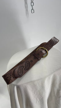 Vintage Lucky Brand Brown Leather Perforated Paisley Belt (Medium)