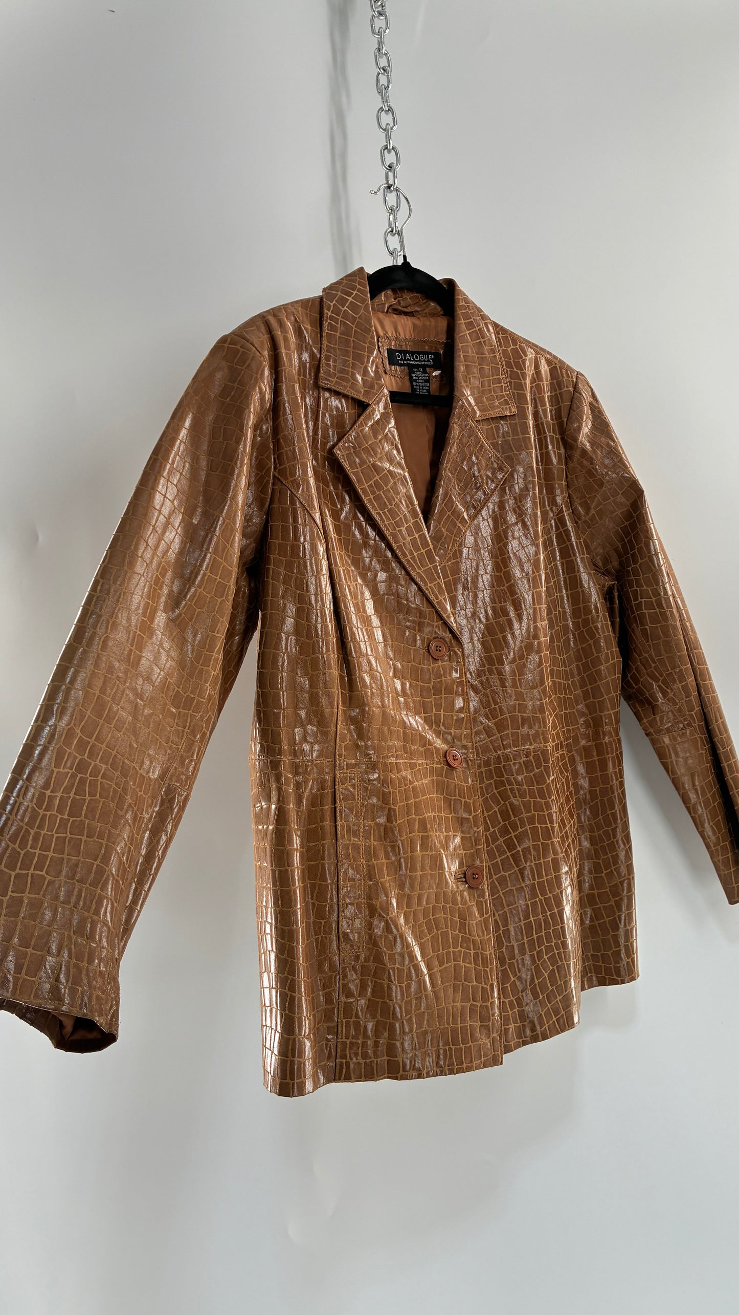 Vintage DIALOGUE Crocodile Embossed Leather Jacket (XL)