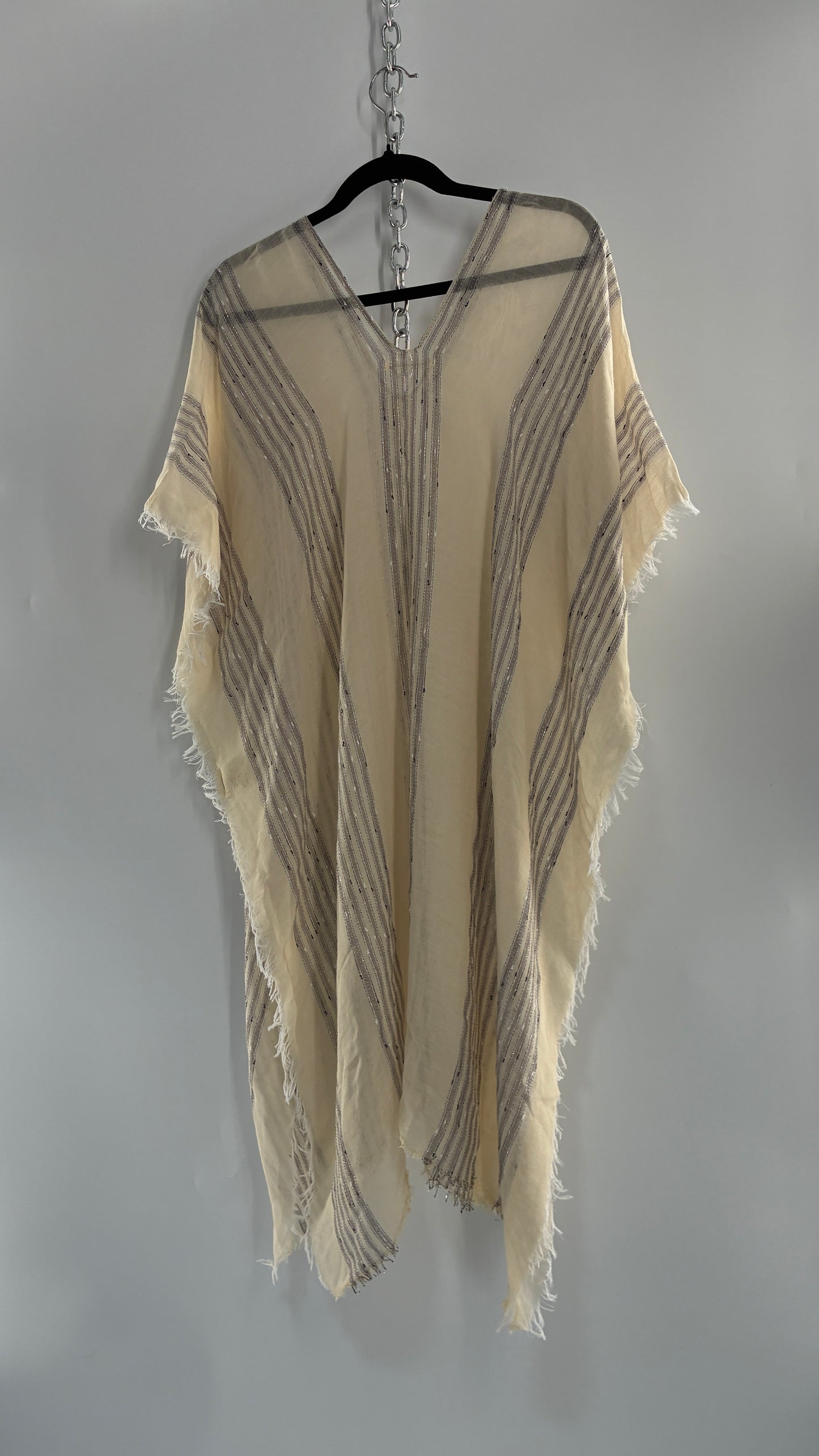 Anthropologie Do Everything in Love Tunic Sweeping Cape/Cover Up with Silver Tinsel (One Size)