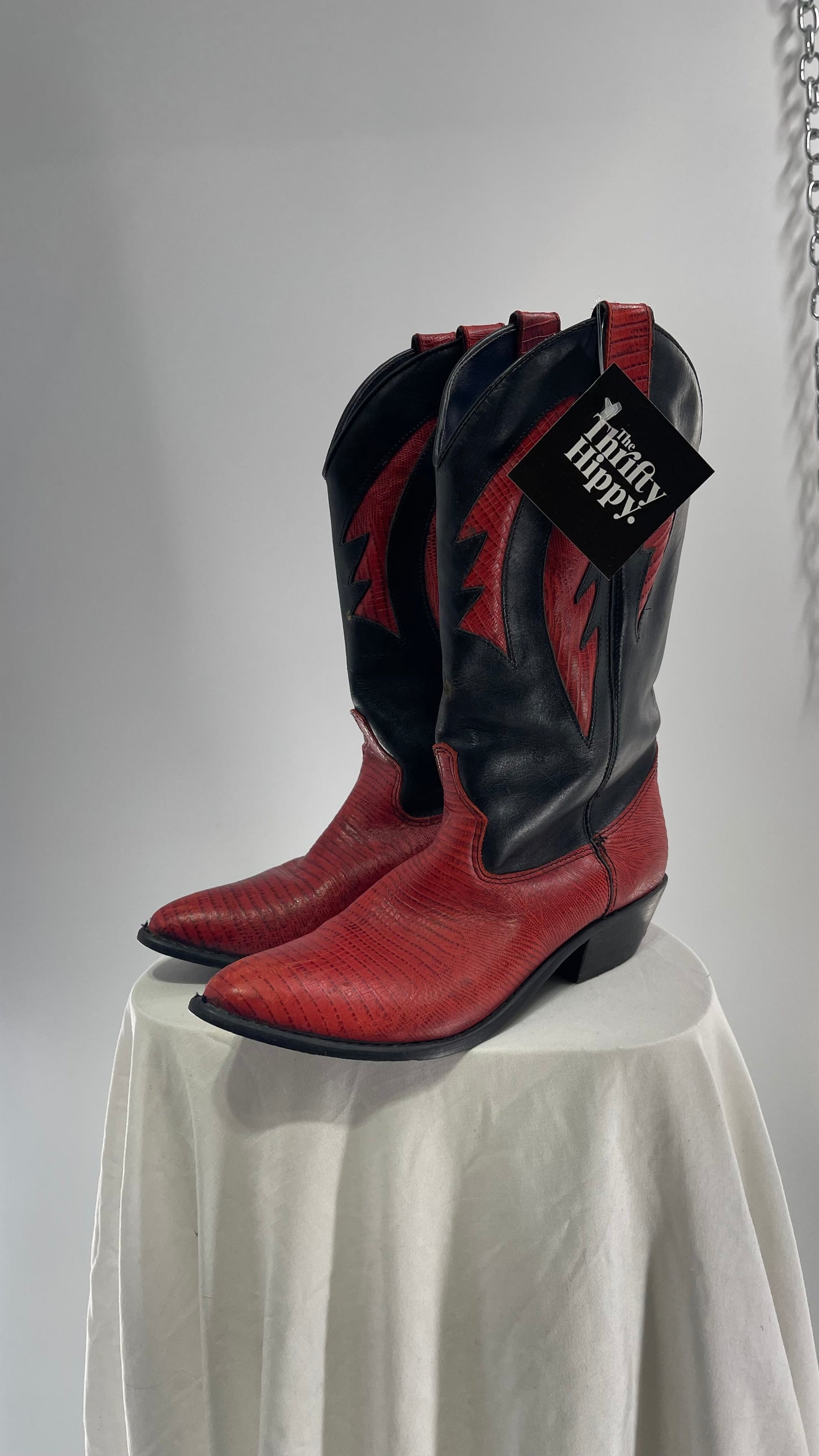 Vintage DOLCIS Red and Black Leather Cowboy Boots (8)