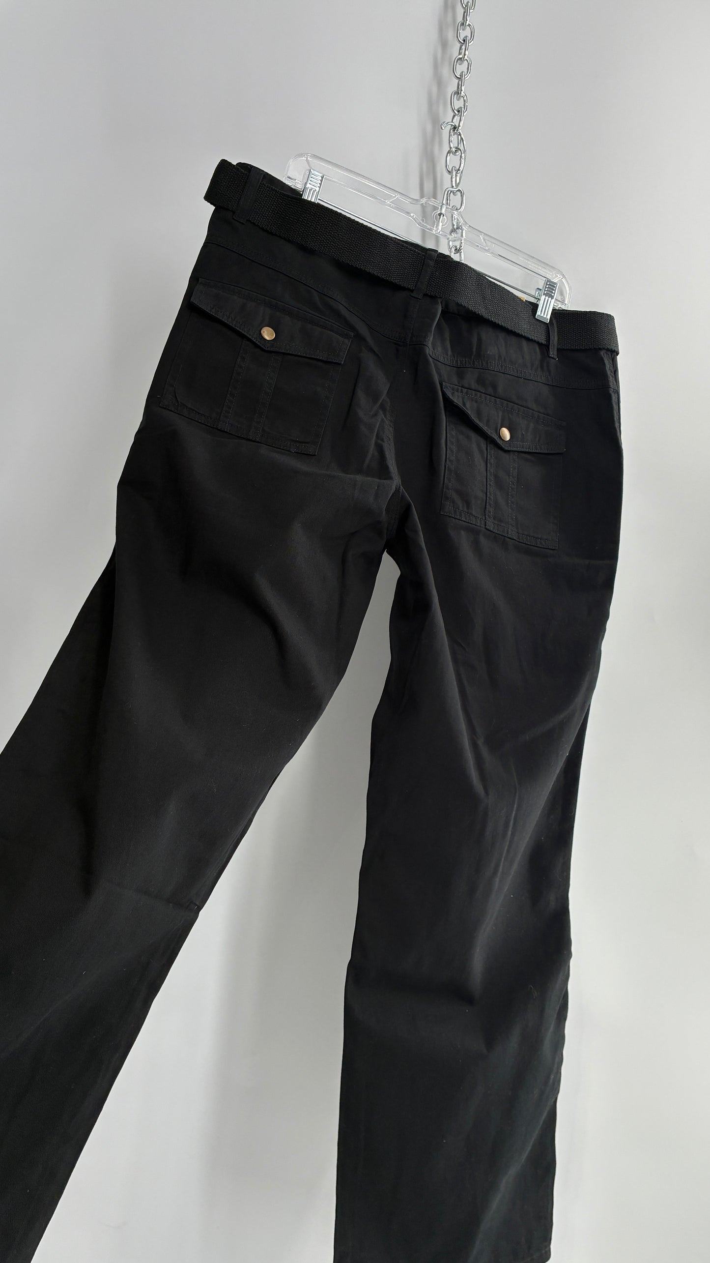 Deadstock Vintage MOKACHINO Black Kickflare Low Rise Belted Cargos (16X)