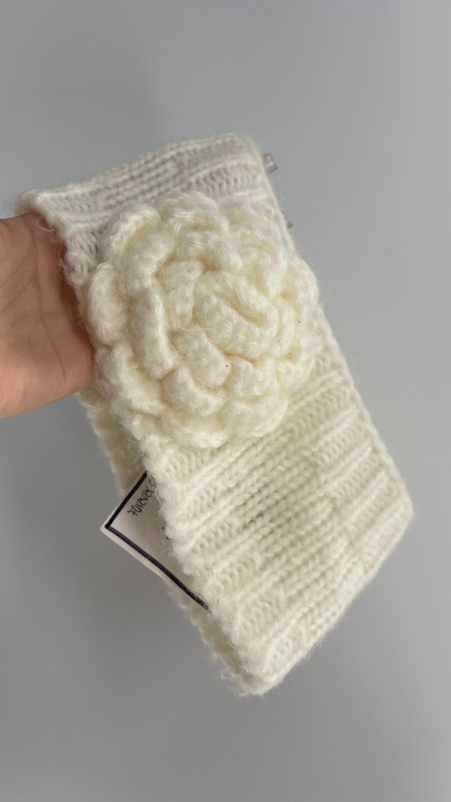 White Rosette Knit Headband