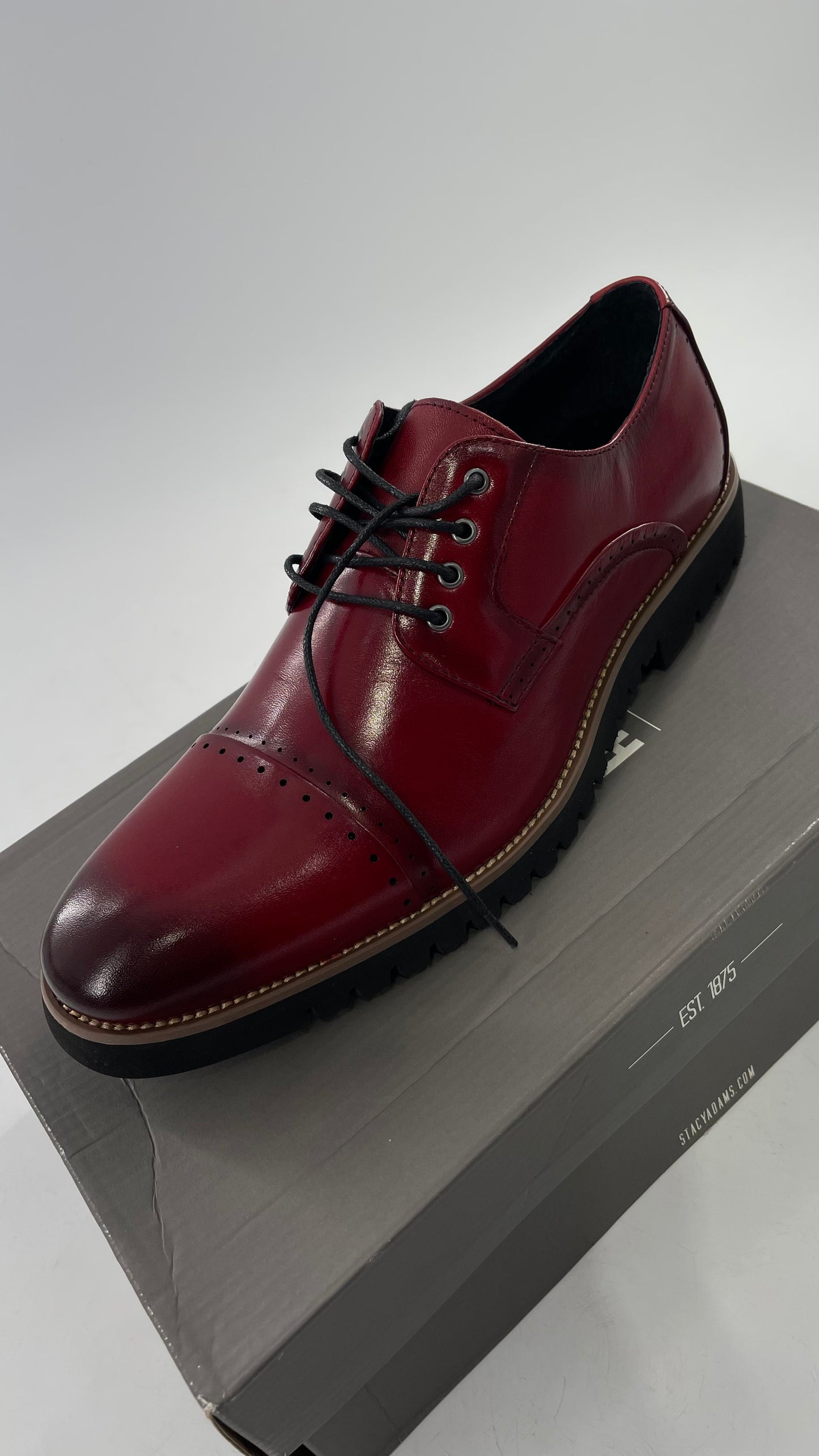 Stacy Adam’s Cherry Red Leather Oxfords with Cap Toe Detail (10)