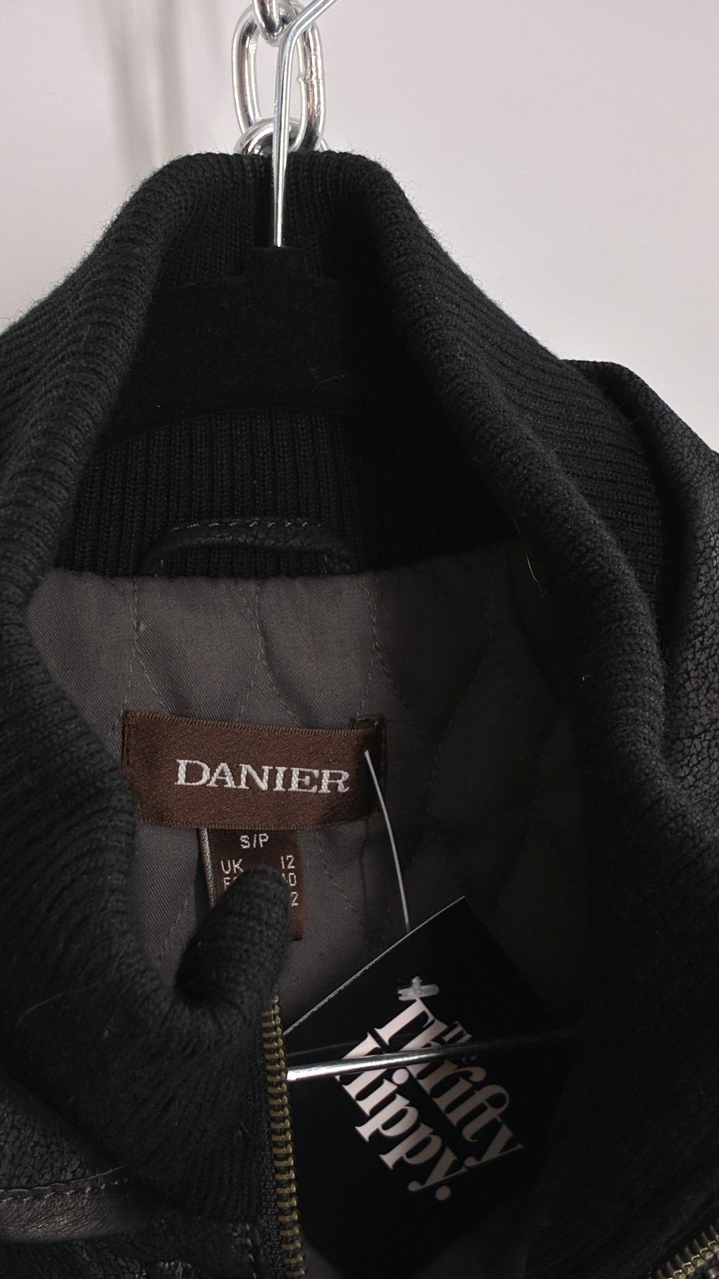 Vintage DANIER Metallic Black Suede Leather Jacket (Small)