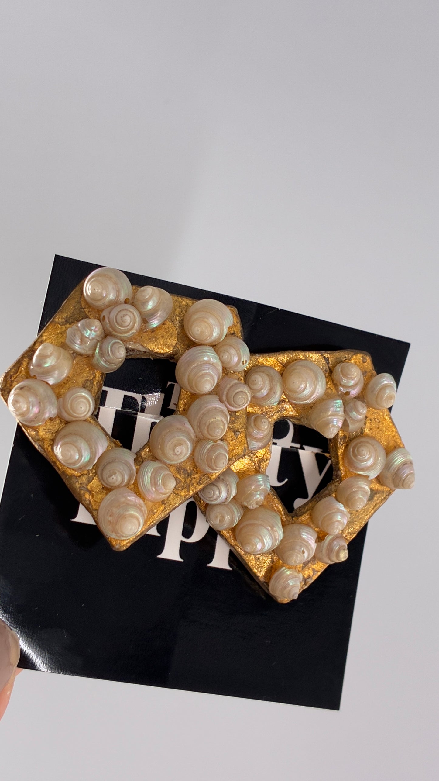 Vintage Gold Iridescent Seashell Earrings