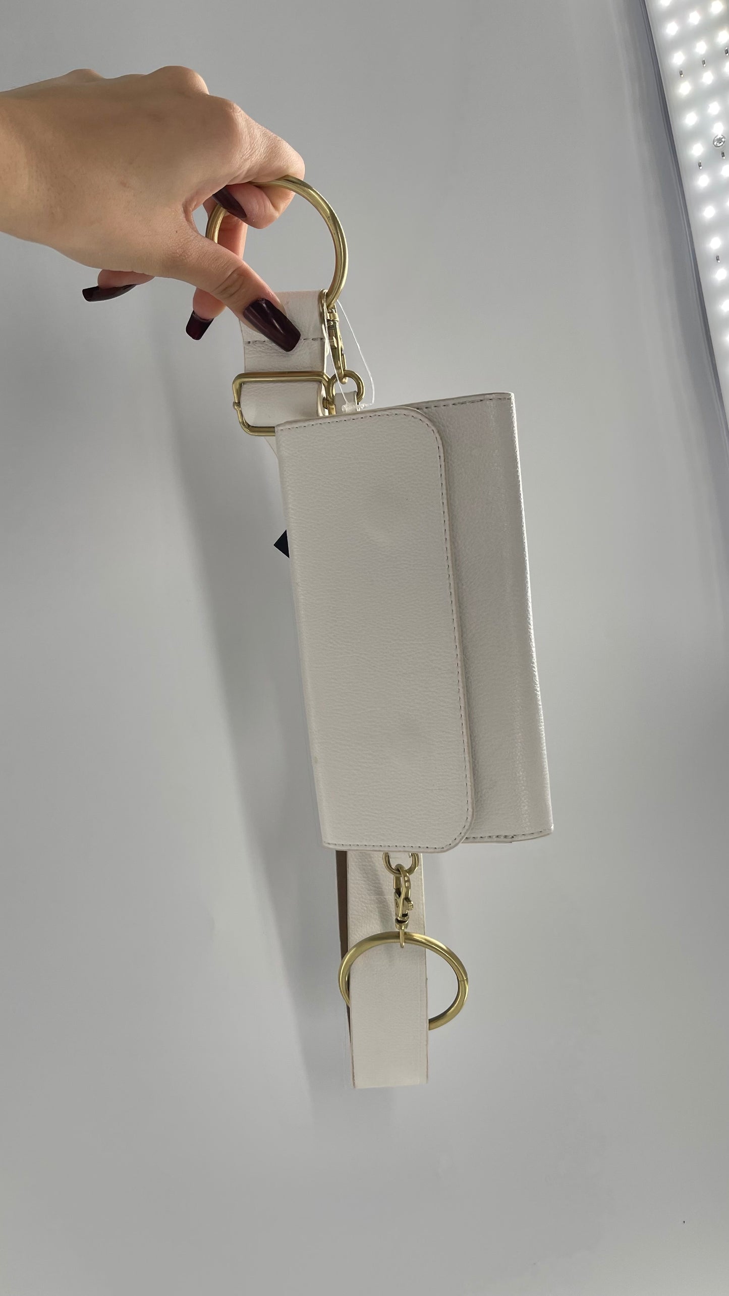 Anthropologie White Belt Bag with Gold Hoops