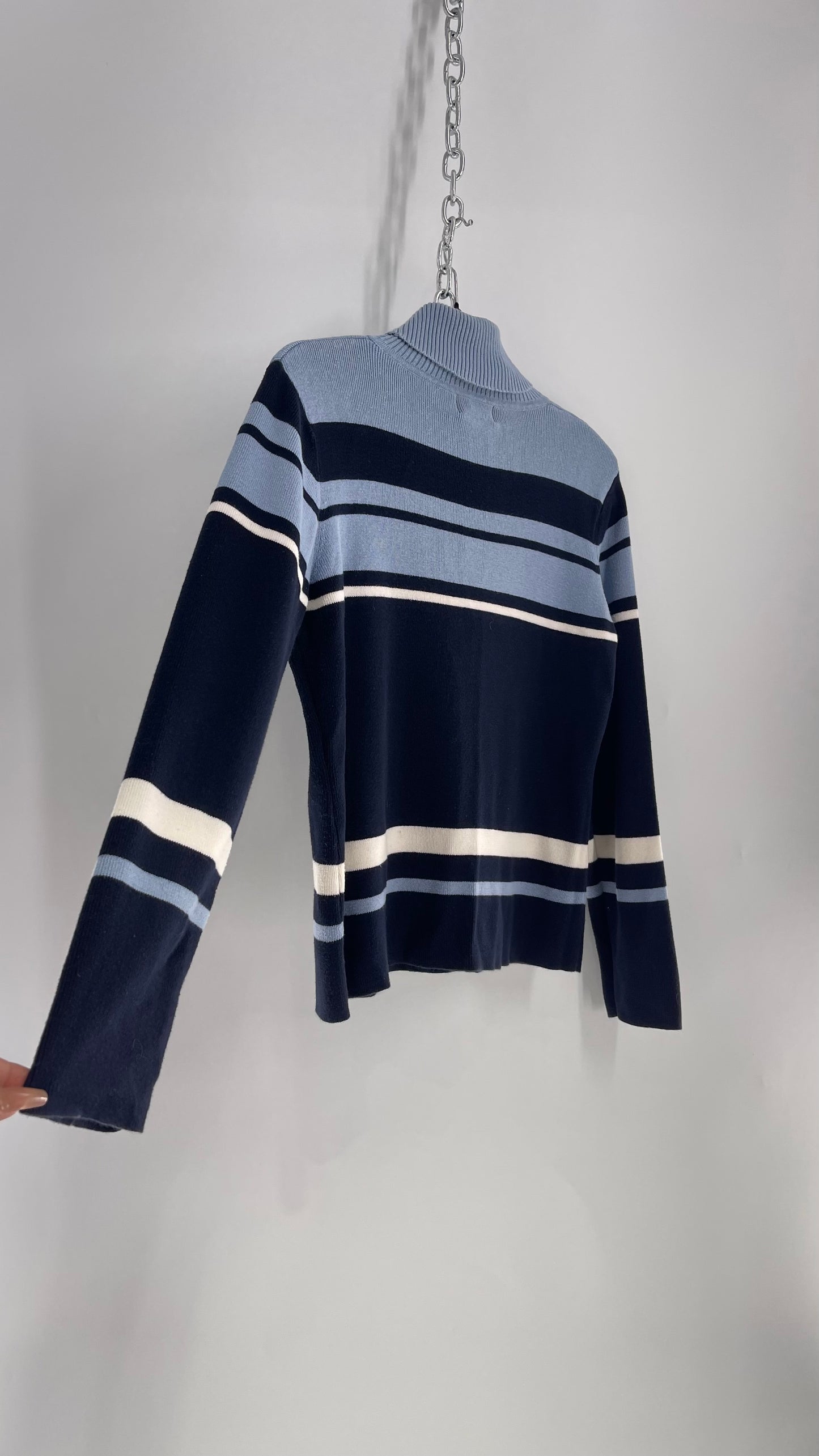 Vintage Style&Co Blue Striped Knit Turtleneck Sweater (Large)