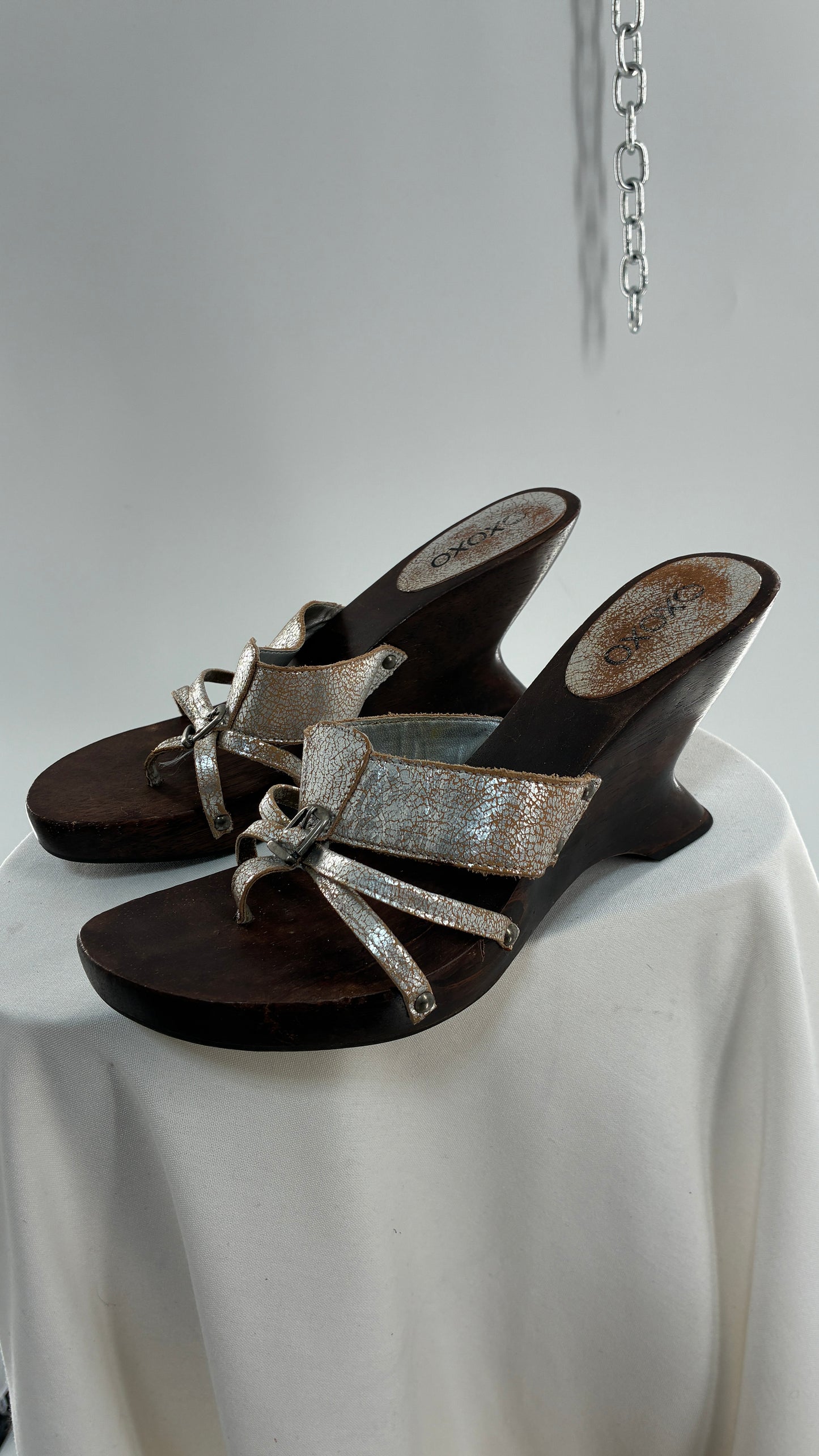 Vintage XOXO Wooden Wedge Heel with Silver Caging (9)
