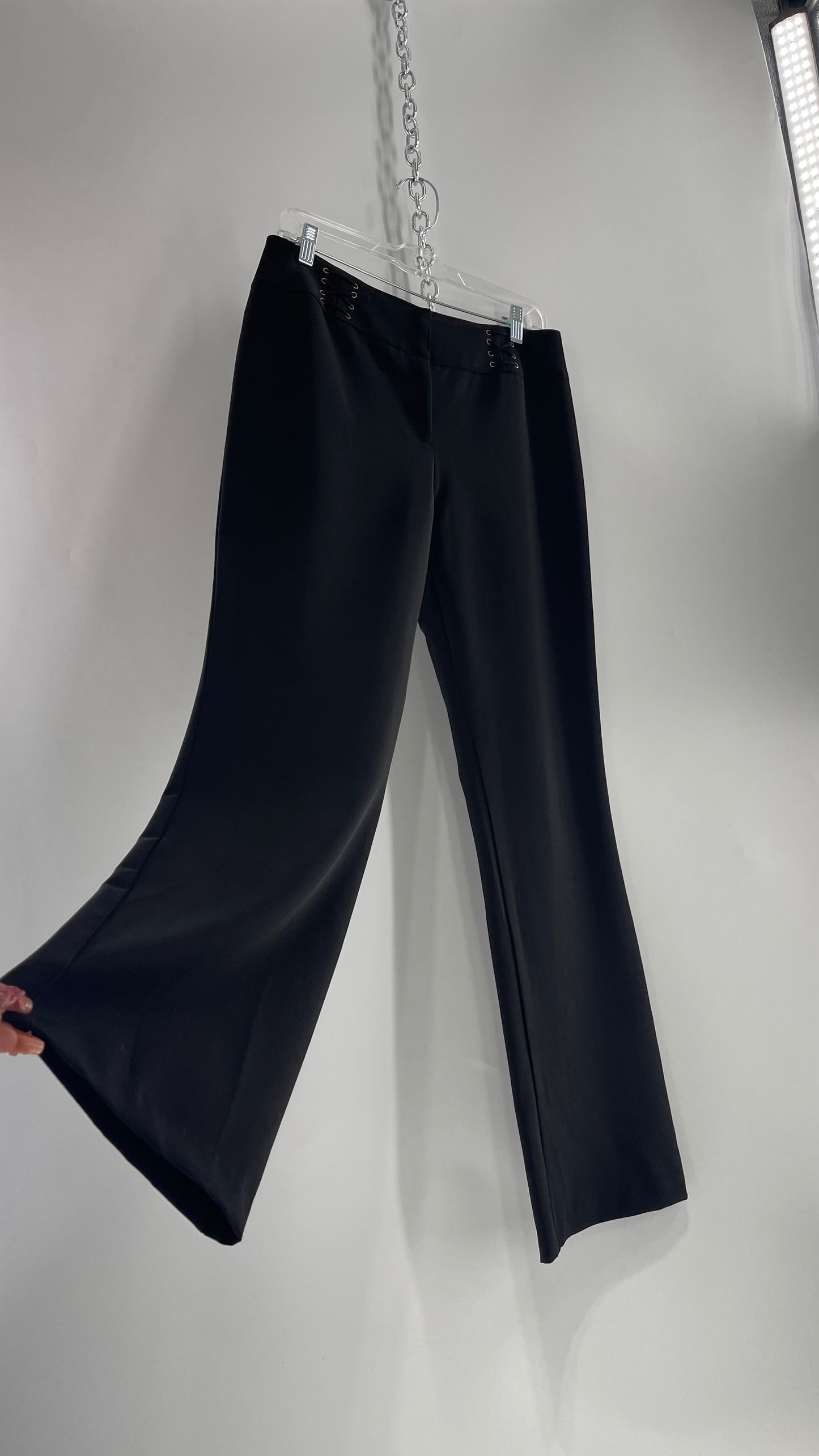 Vintage BARANDA 1990s Black Kick Flare Trousers with Lace Up Waist Details (10)