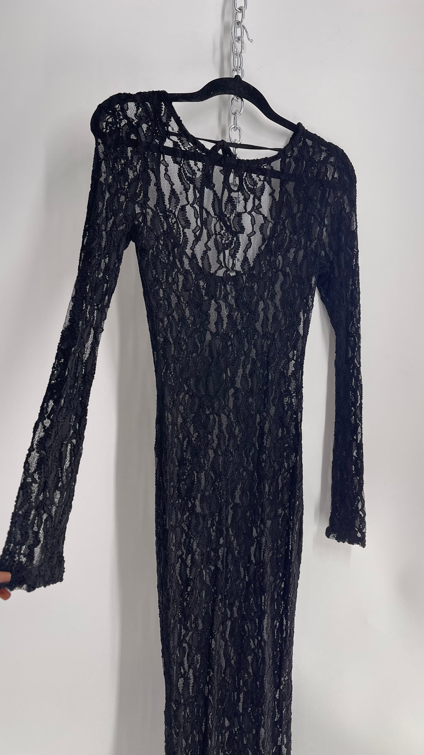 Forever 21 Black Lace Long Sleeve Full Length Dress with Tags Attached (Small)