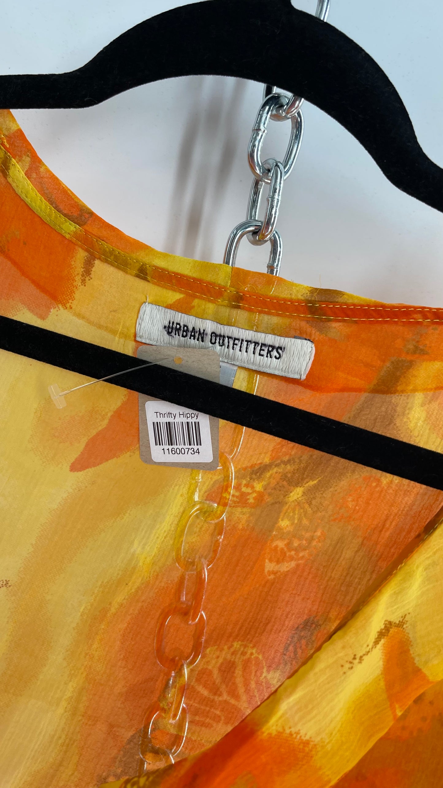 Urban Outfitters Orange Yellow Tie Bust Bell Sleeve Blouse (Small)