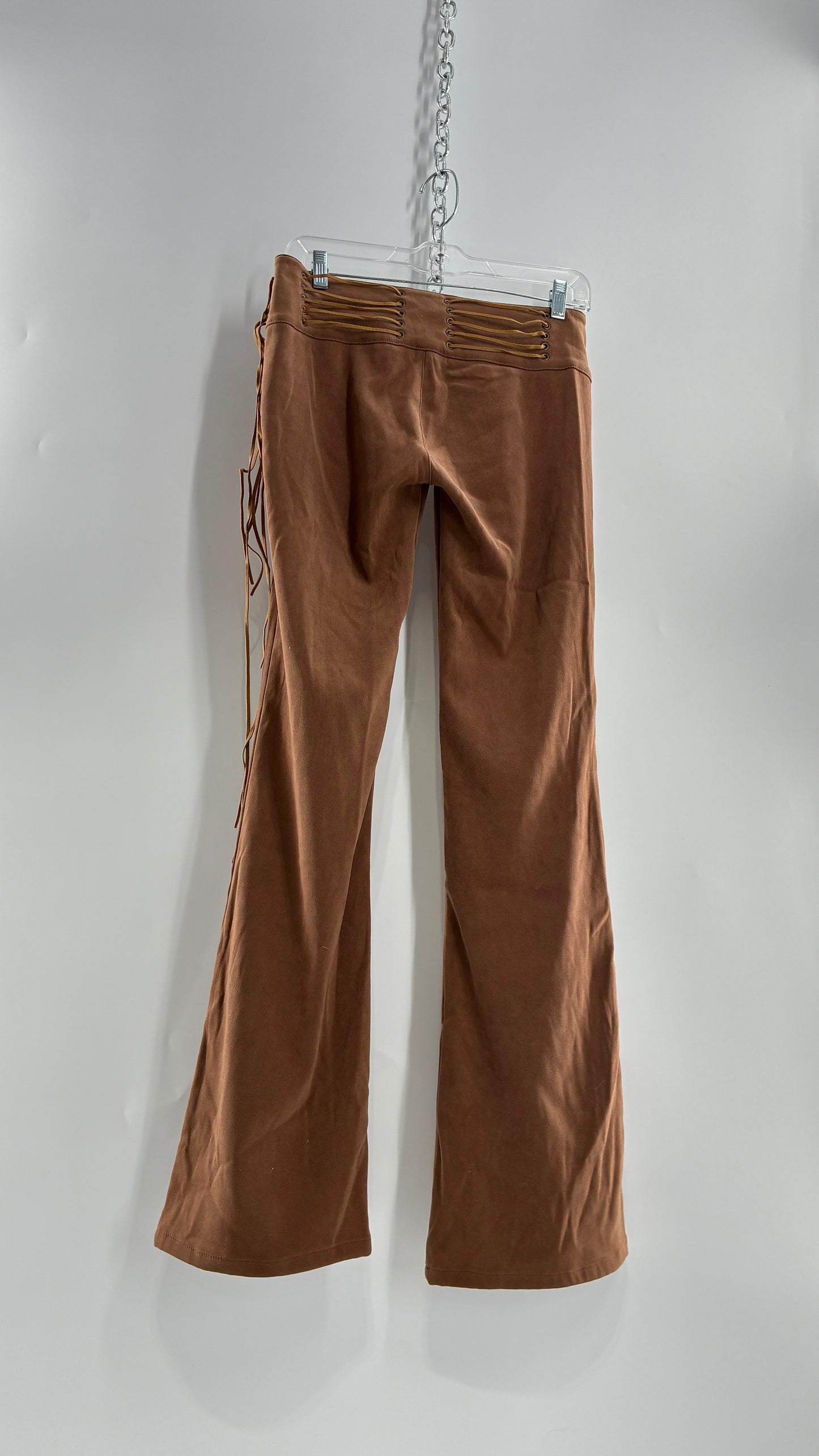 Vintage Rare L.E.I Low Rise Faux Suede Kick Flares with Wide, Thread Through Tassels Hip Band (5)