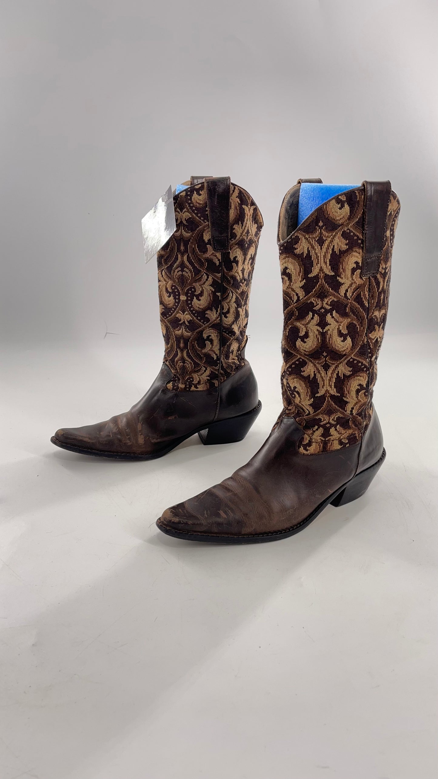 Vintage Matisse Brown Leather Tapestry Cowboy Boot (8.5)