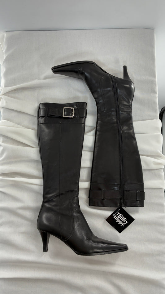 Vintage COACH Adrianna Black Leather Kitten Heel Knee High Boots (7.5)