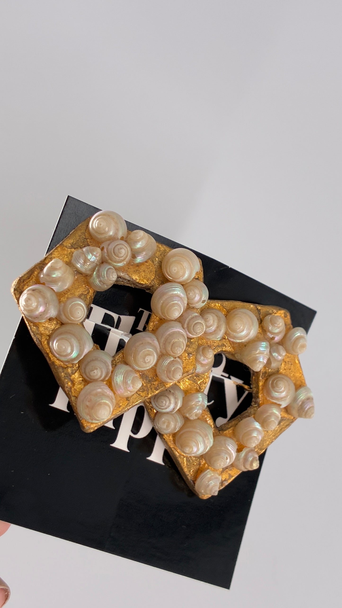 Vintage Gold Iridescent Seashell Earrings