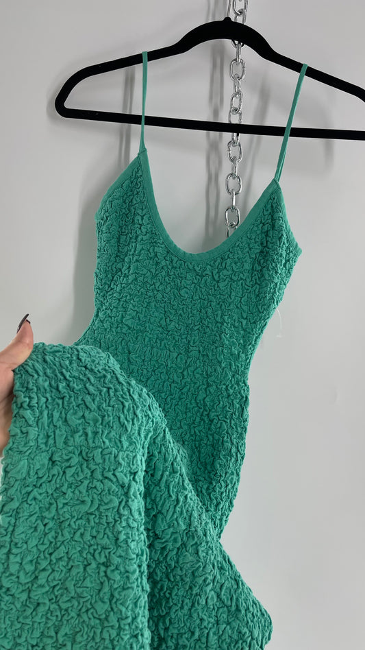 Free People Kelly Green Popcorn Maxi Dress with Low, Open Back Detail (XS)