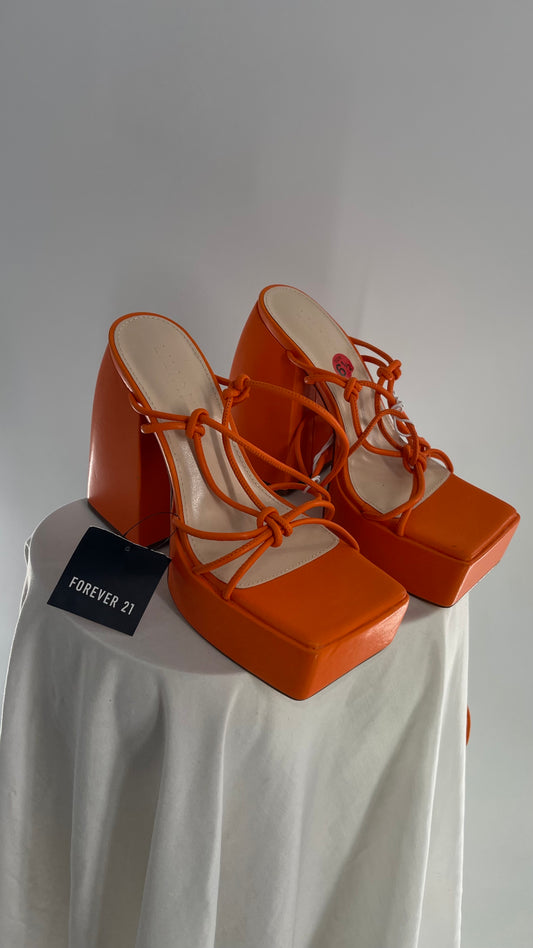 Liliana Orange Platform Chunky Heels (6.5)