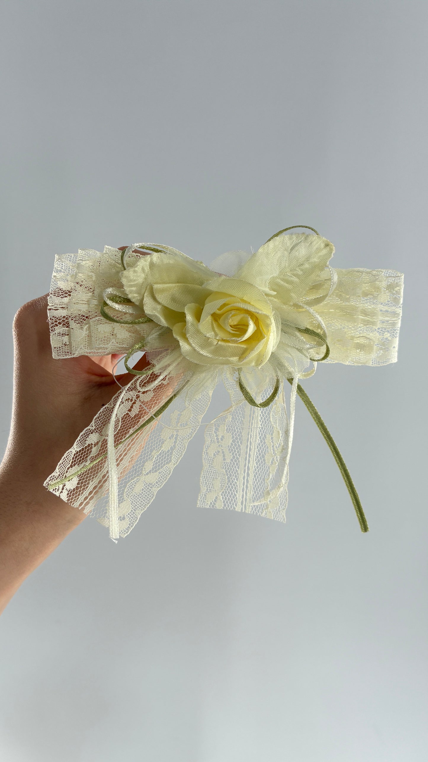 Vintage Lace Fabric Florals Baby Yellow Bow Pin Brooch