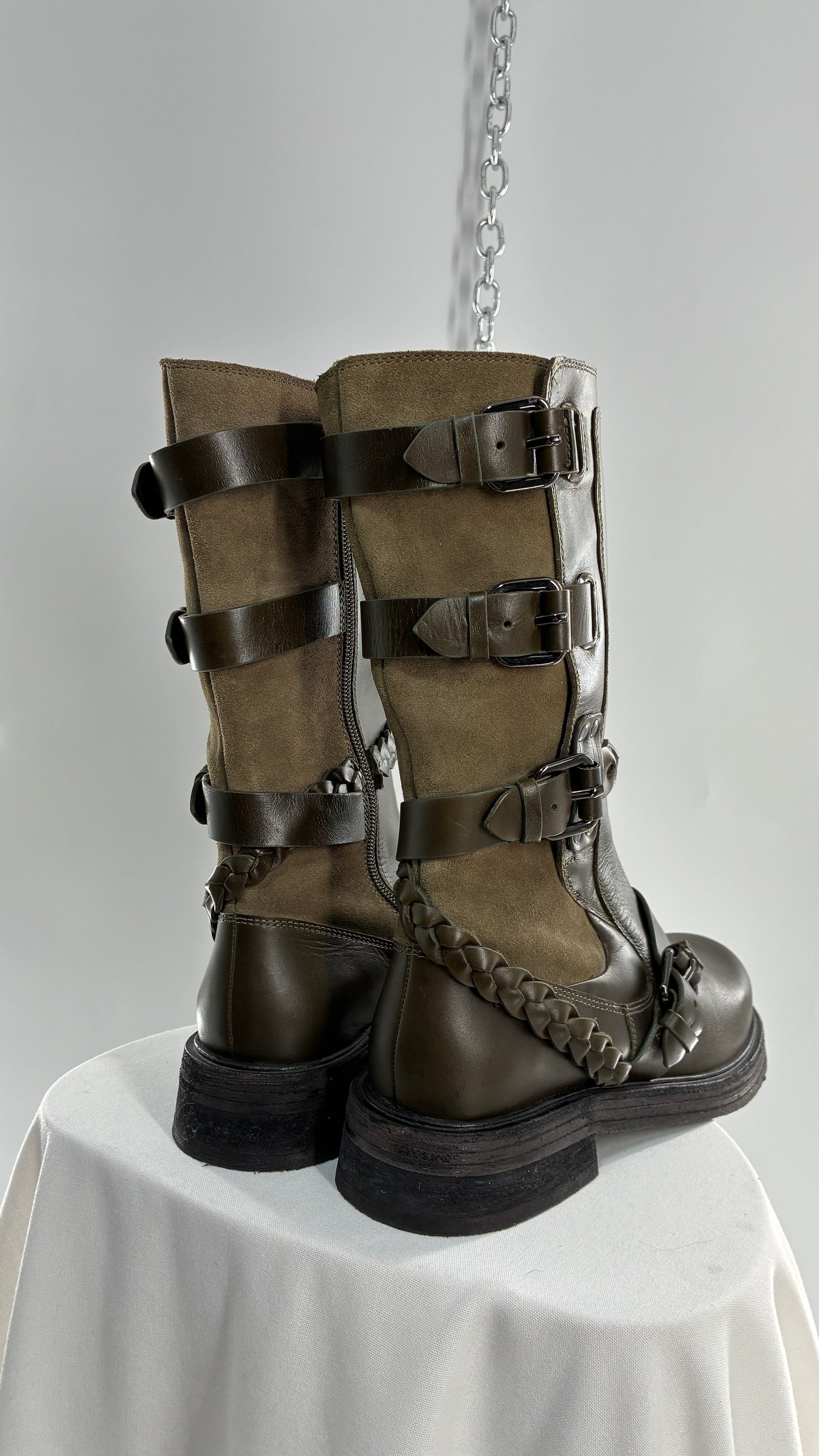 Free People Billie Olive Green Moto Boots with Buckle Closure (7)