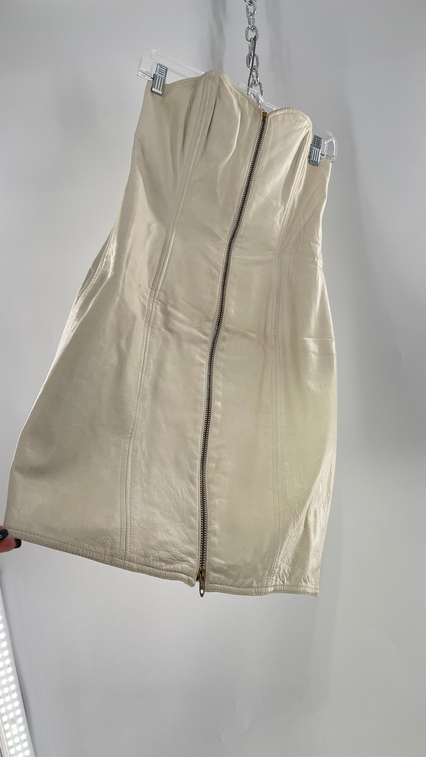 Vintage White Leather Zip Front Mini Dress *Handmade* (Size Small/Medium)
