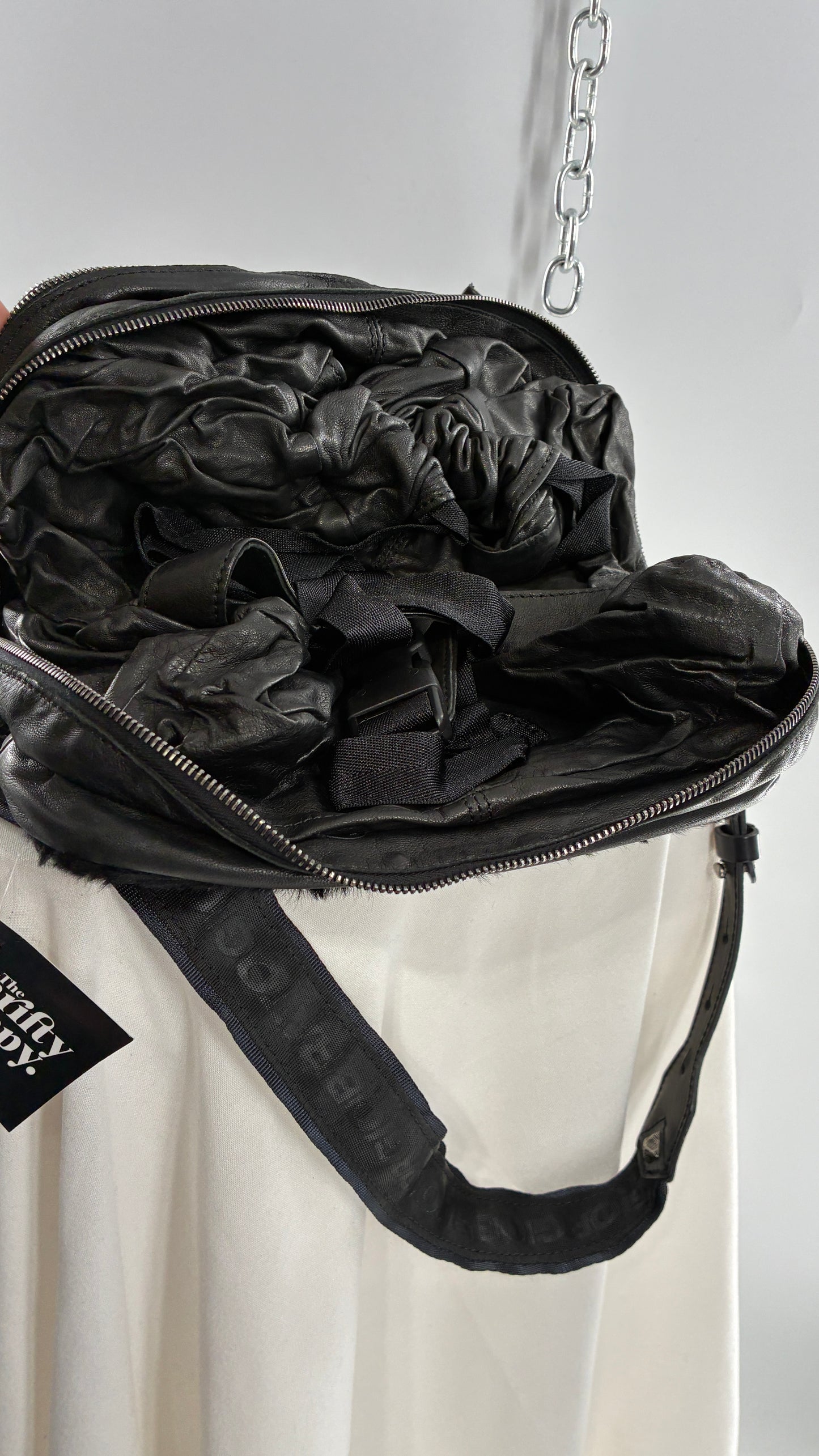 GIORGIO BRATO Black Lamb Leather Convertible Shoulder Bag and Backpack
