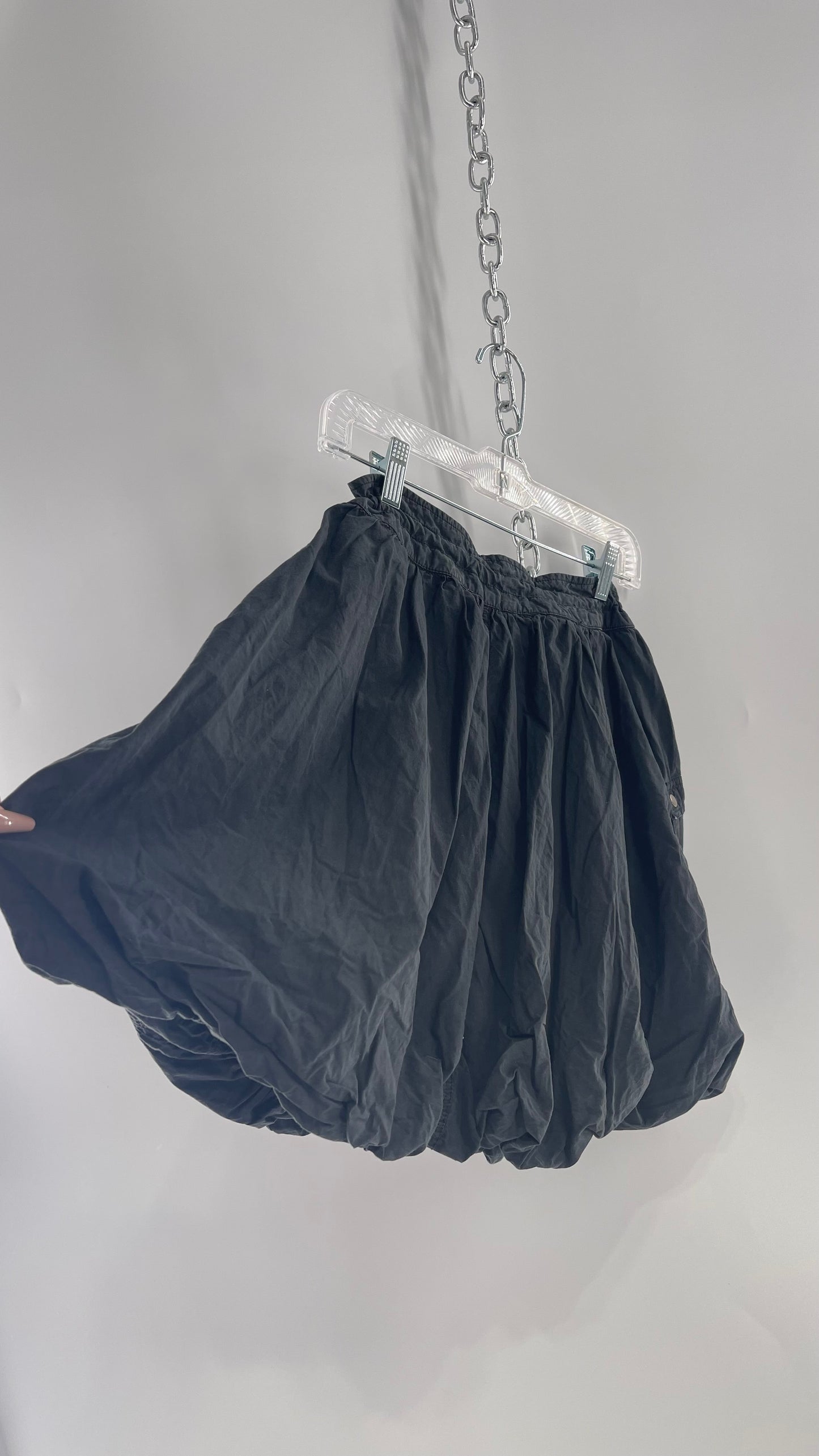 Pilcro Anthropologie Black Cargo Skirt with Drawstring Waist and Bubble Hem (4)