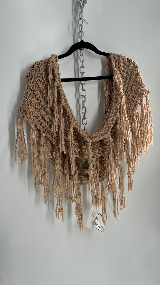 RUGGINE Beige Knit Ultra Hipster Scarf, Headscarf, Convertible Top with Tassels