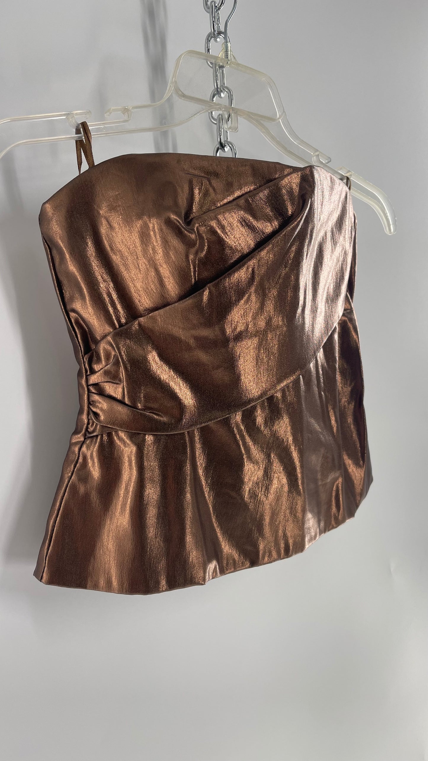 ZARA Metallic Bronze Bustier With Draping Detail and Tags Attached (Small)