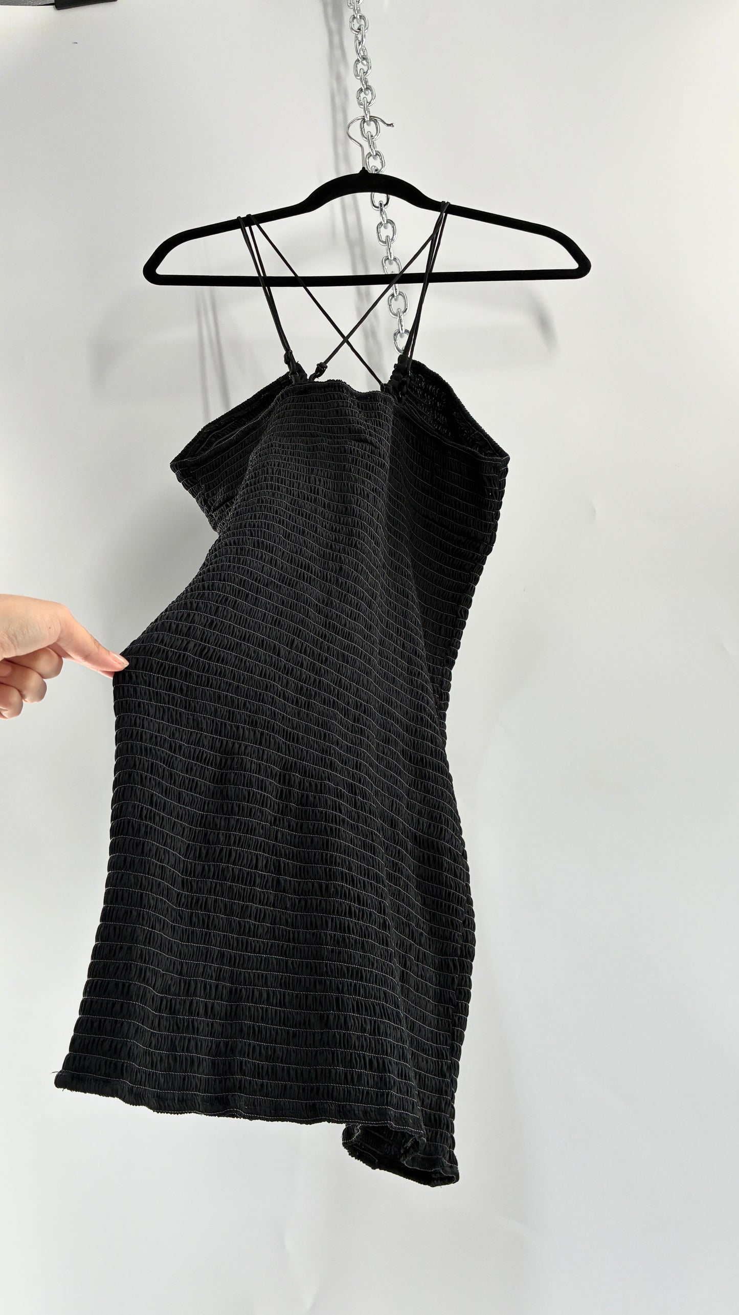 Intimately Free People Black Smocked Bodycon Mini Dress (Small)