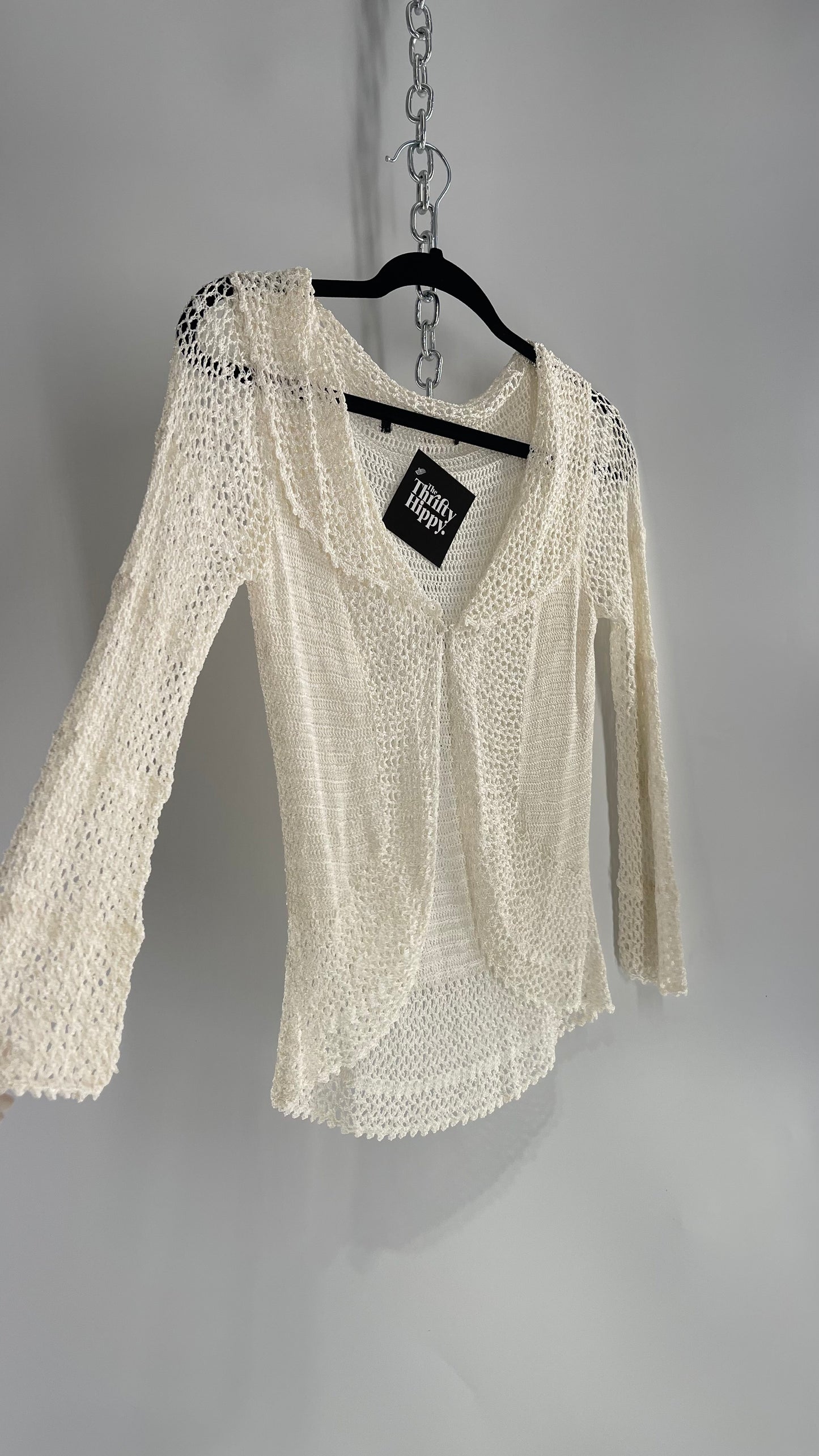 Vintage White Open Knit Crochet Cardigan (S/M)