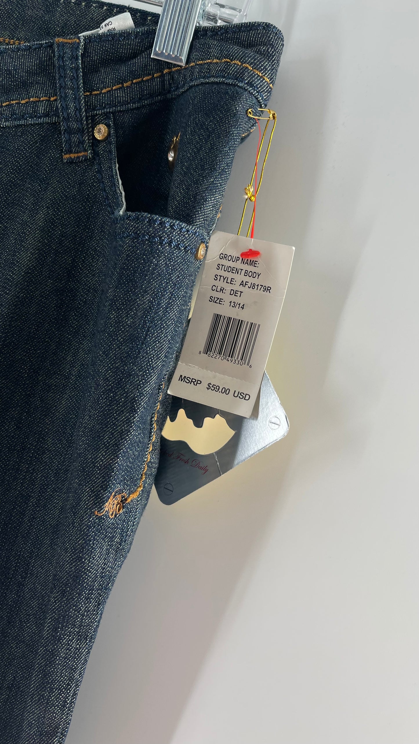 Deadstock Apple Bottom Jeans with  Gold Embossed Jacron and Apple Patch Pockets (13/14)