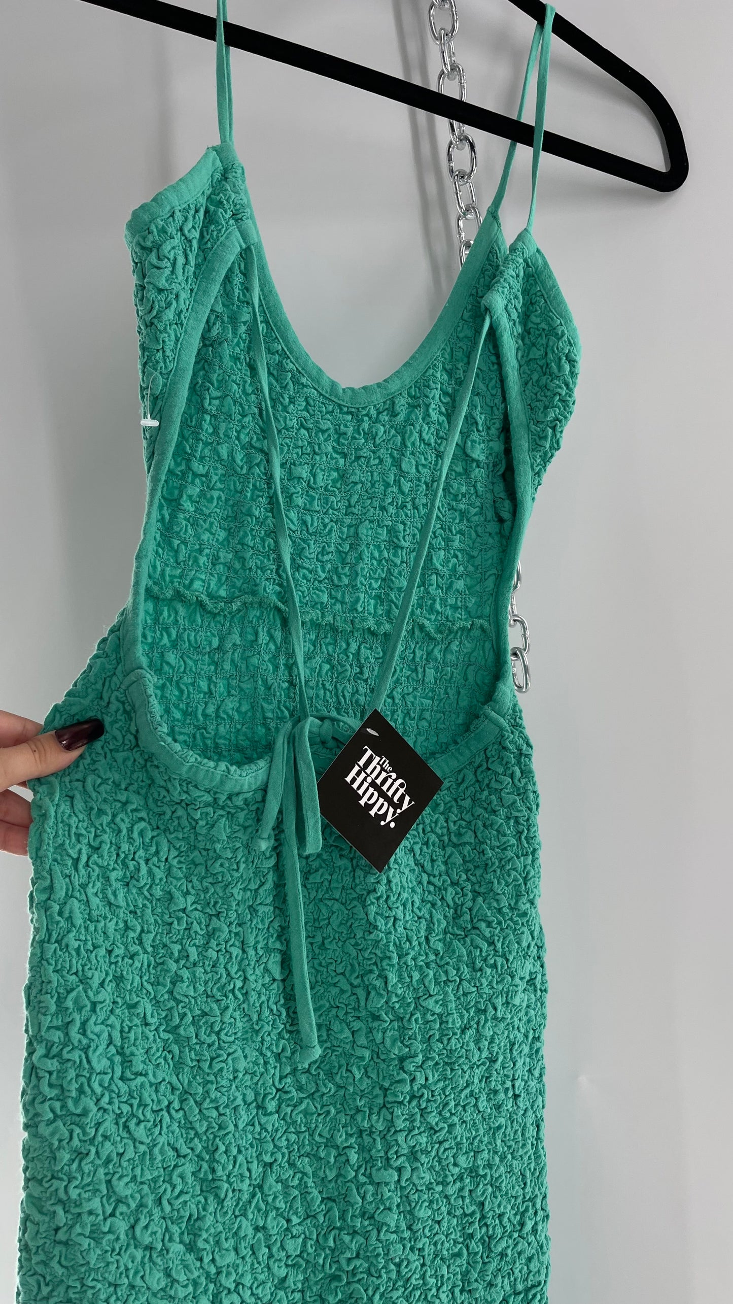 Free People Kelly Green Popcorn Maxi Dress with Low, Open Back Detail (XS)