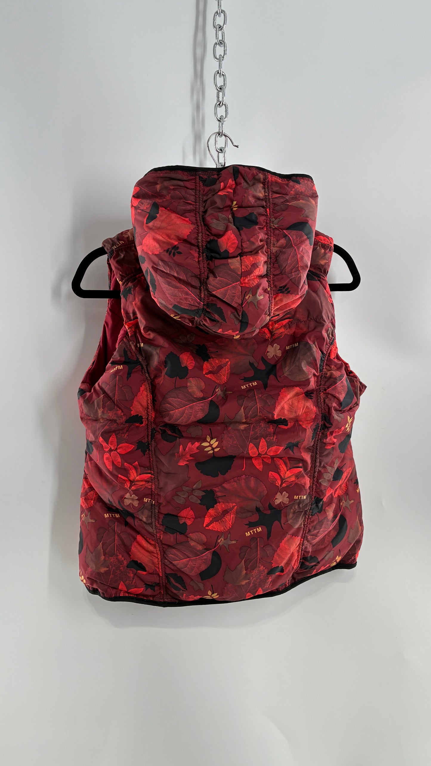 Vintage MARRIED TO THE MOB Reversible Maroon Duck Feather, Down Vest (Medium)