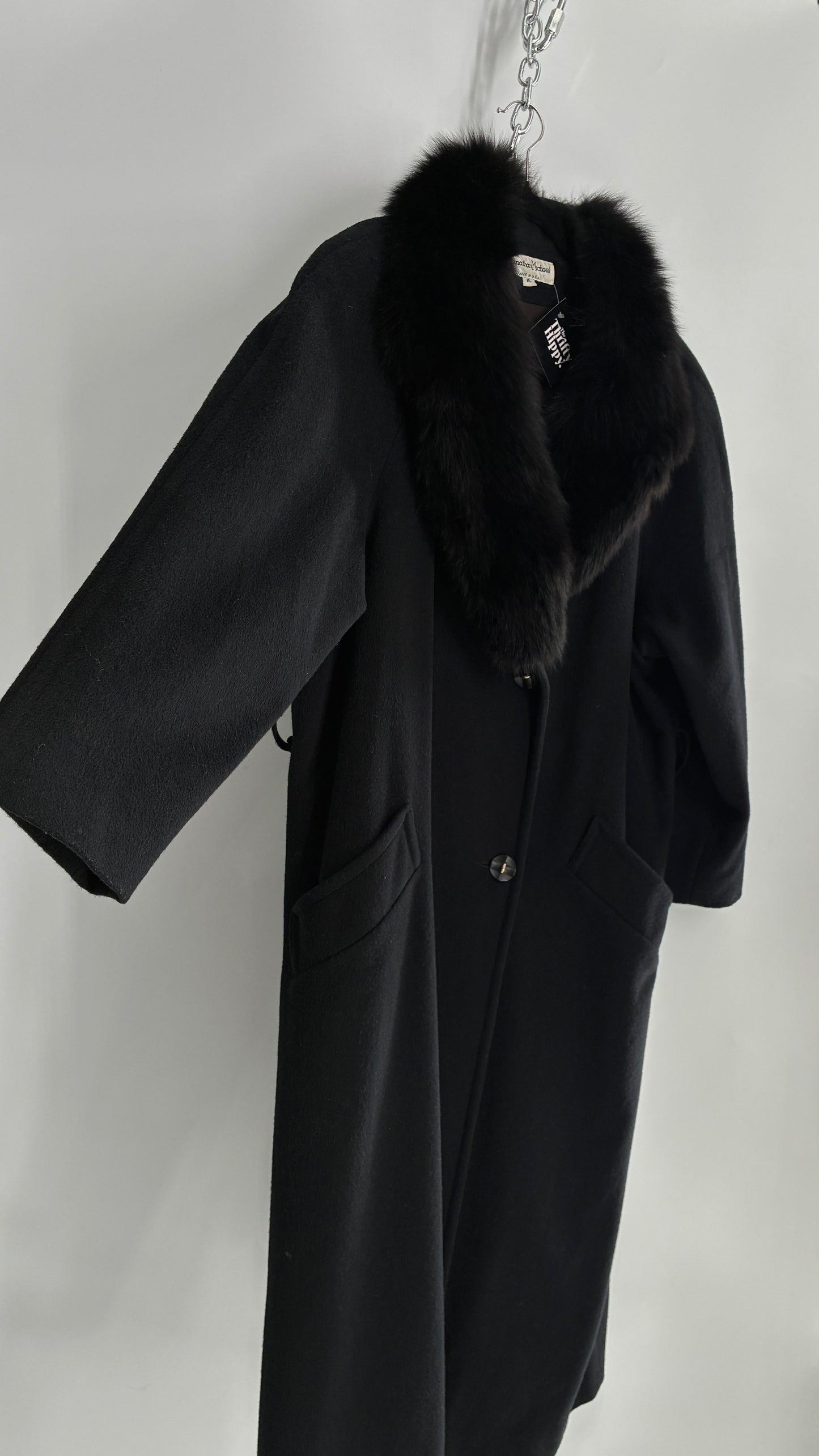 Jonathan Michael Black Full Coat with Genuine Fur Collar (C)(16)
