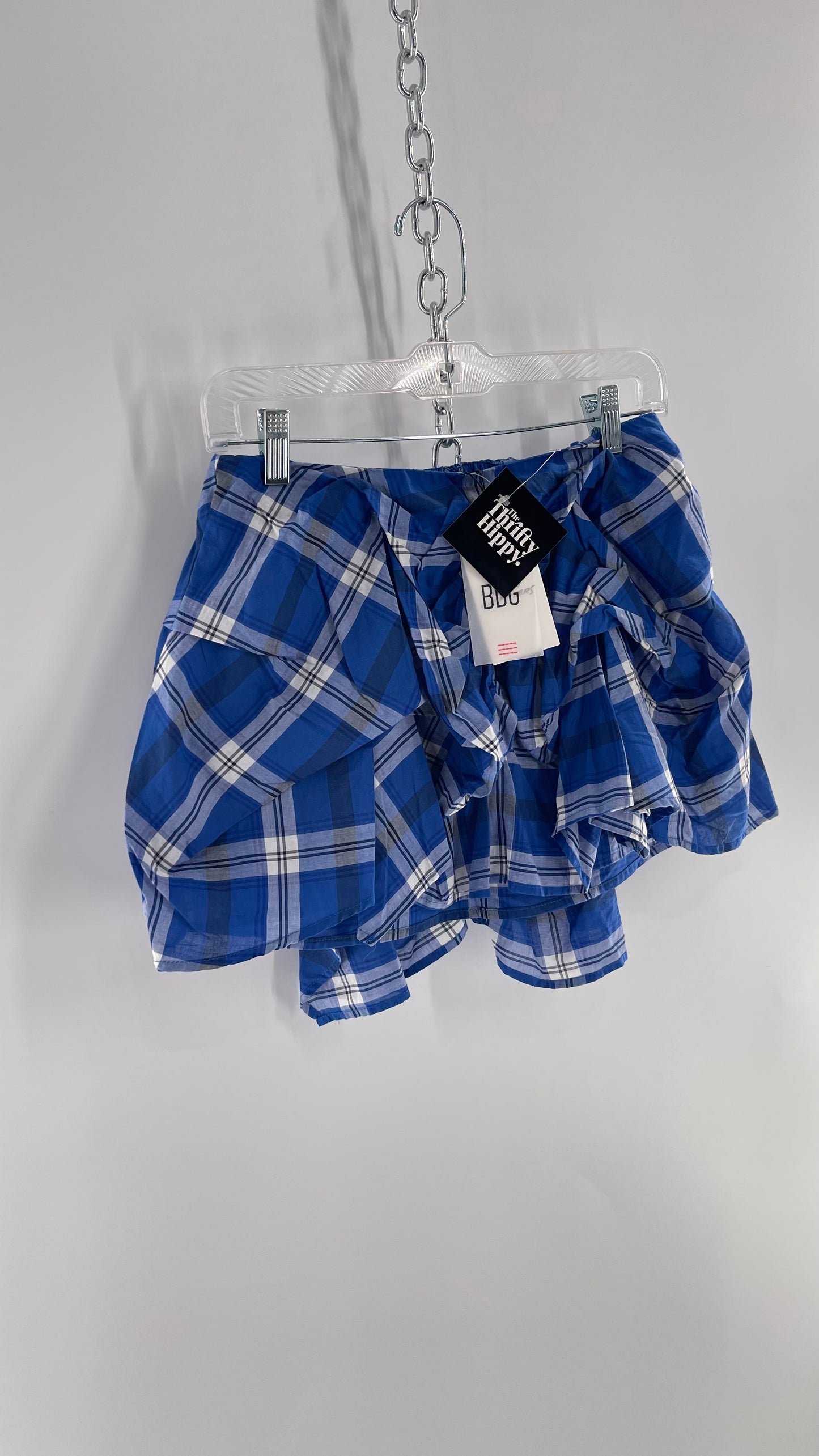 BDG Urban Outfitters Blue Plaid Bubble Hem Ruched Mini Skirt with Tags Attached (Small)