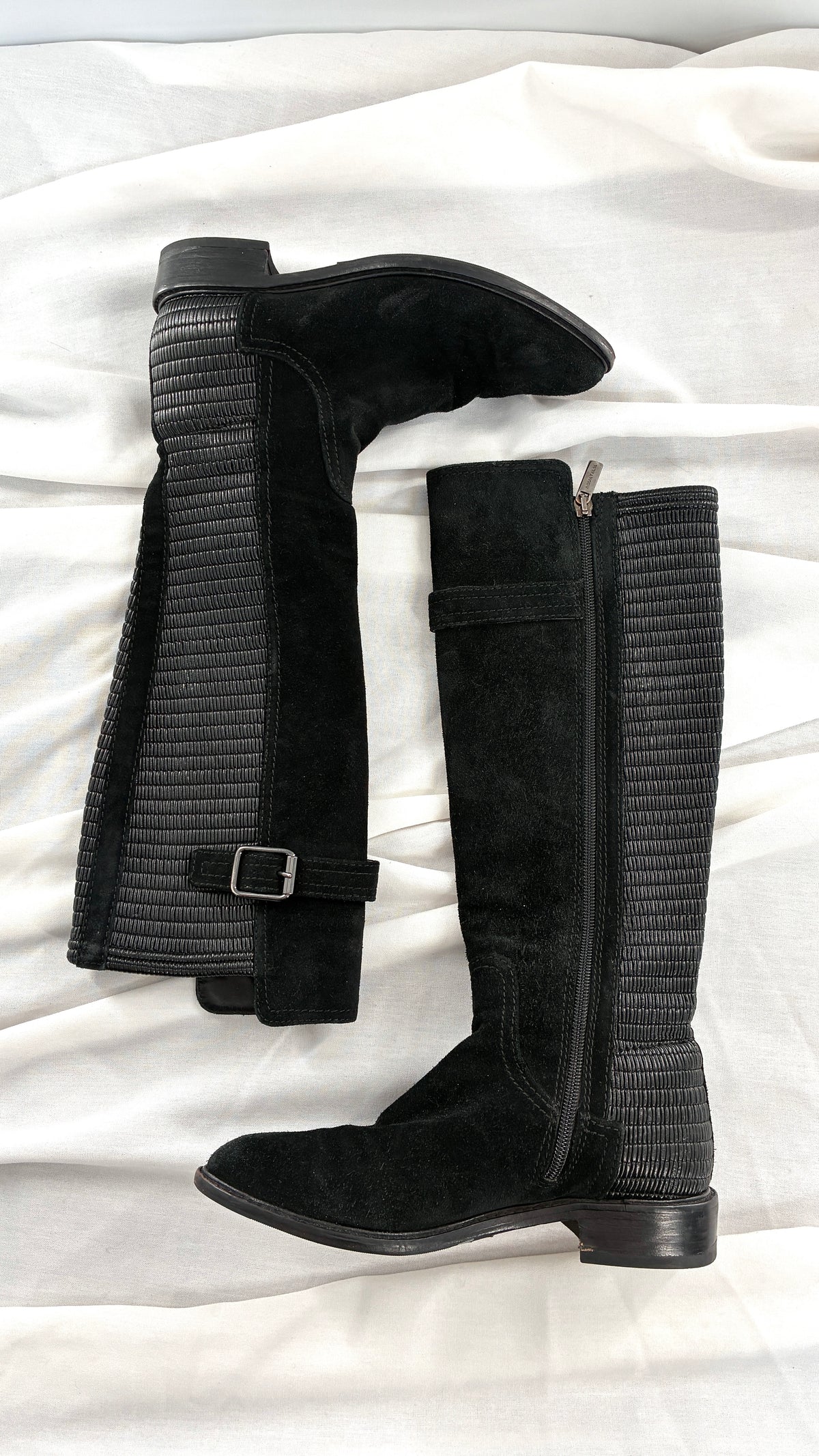 Vintage AQUATALIA Black Genuine Suede Riding Boot with Ribbed Detailing  (6.5)