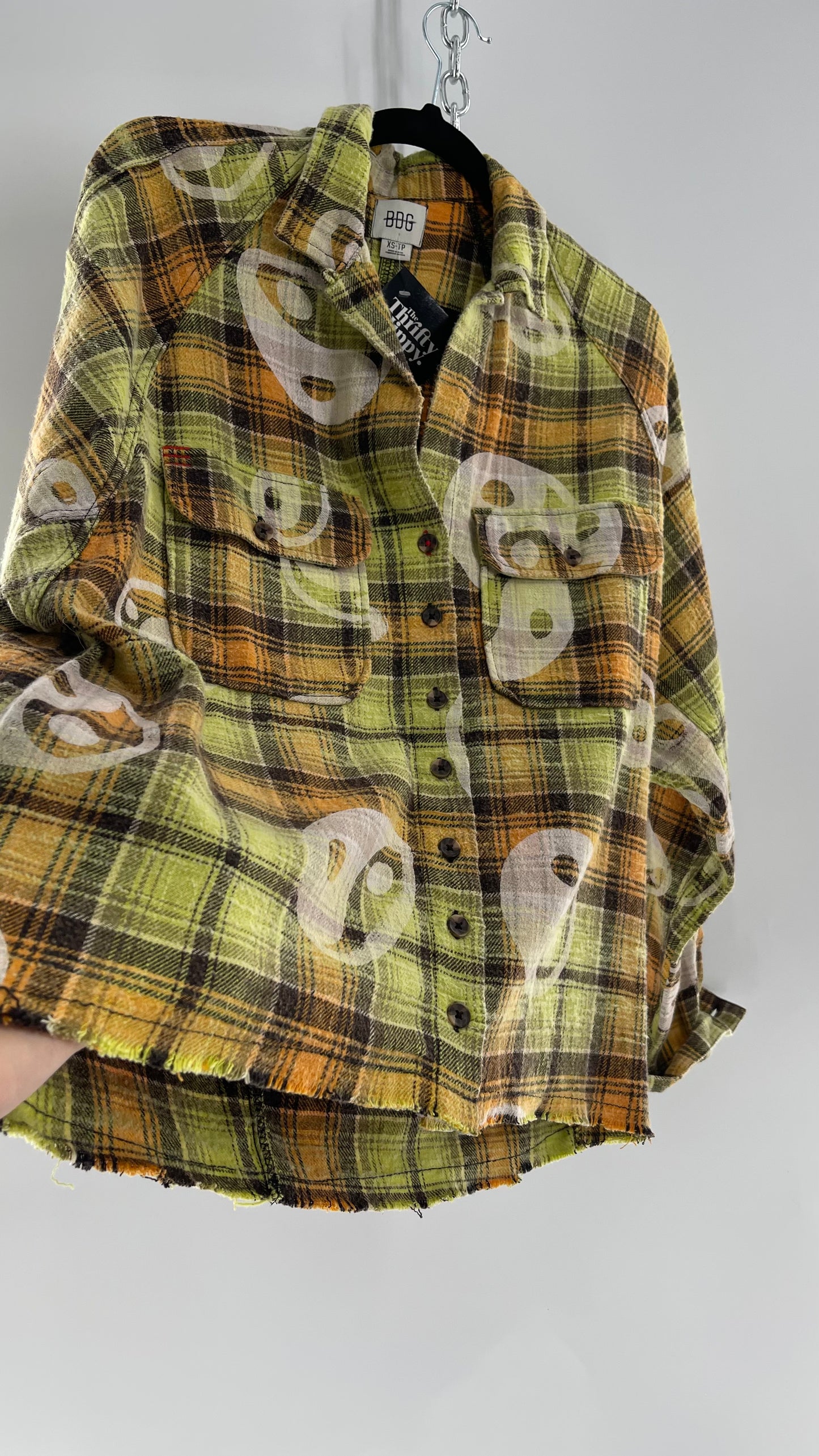 BDG Urban Outfitters Thick Lime Green/Orange Yin and Yang Flannel (XS)